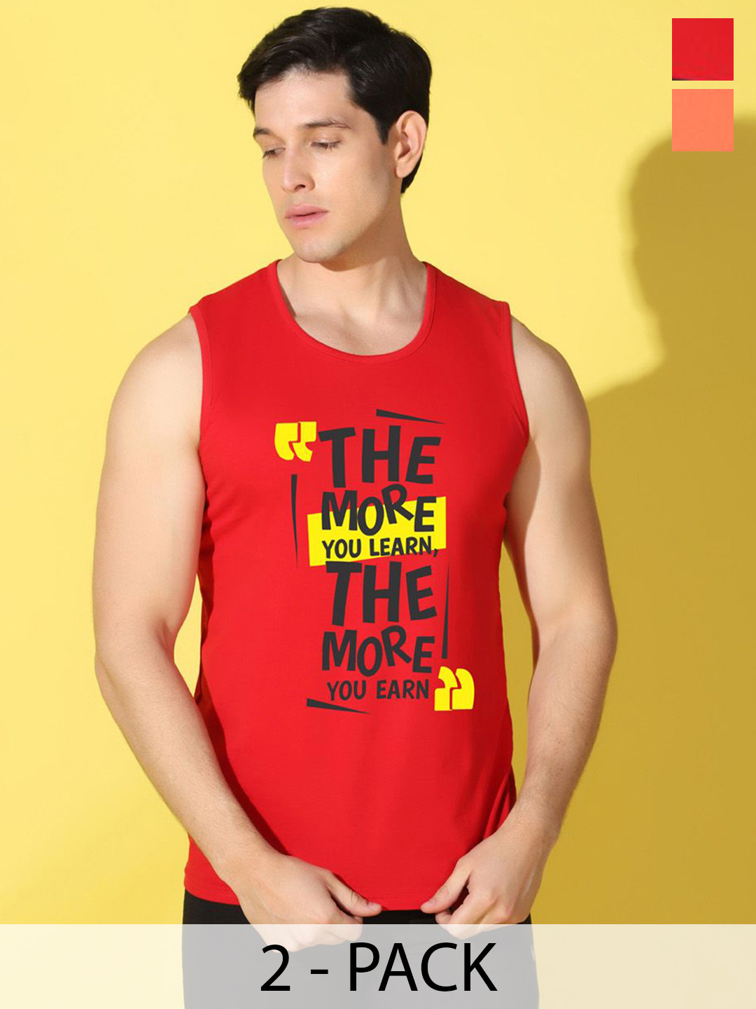 WOOSTRO Pack Of 2 Printed Combo Cotton Gym InnerwearVests VWS26(MORE RED)(98 ORANGE)