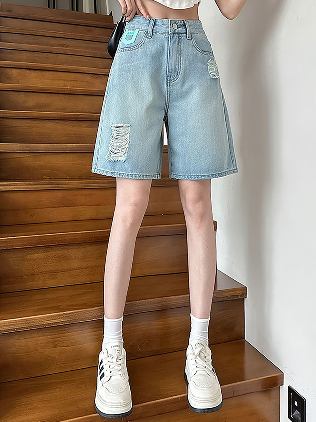 StyleCast x Revolte Women Washed Ripped Denim Shorts