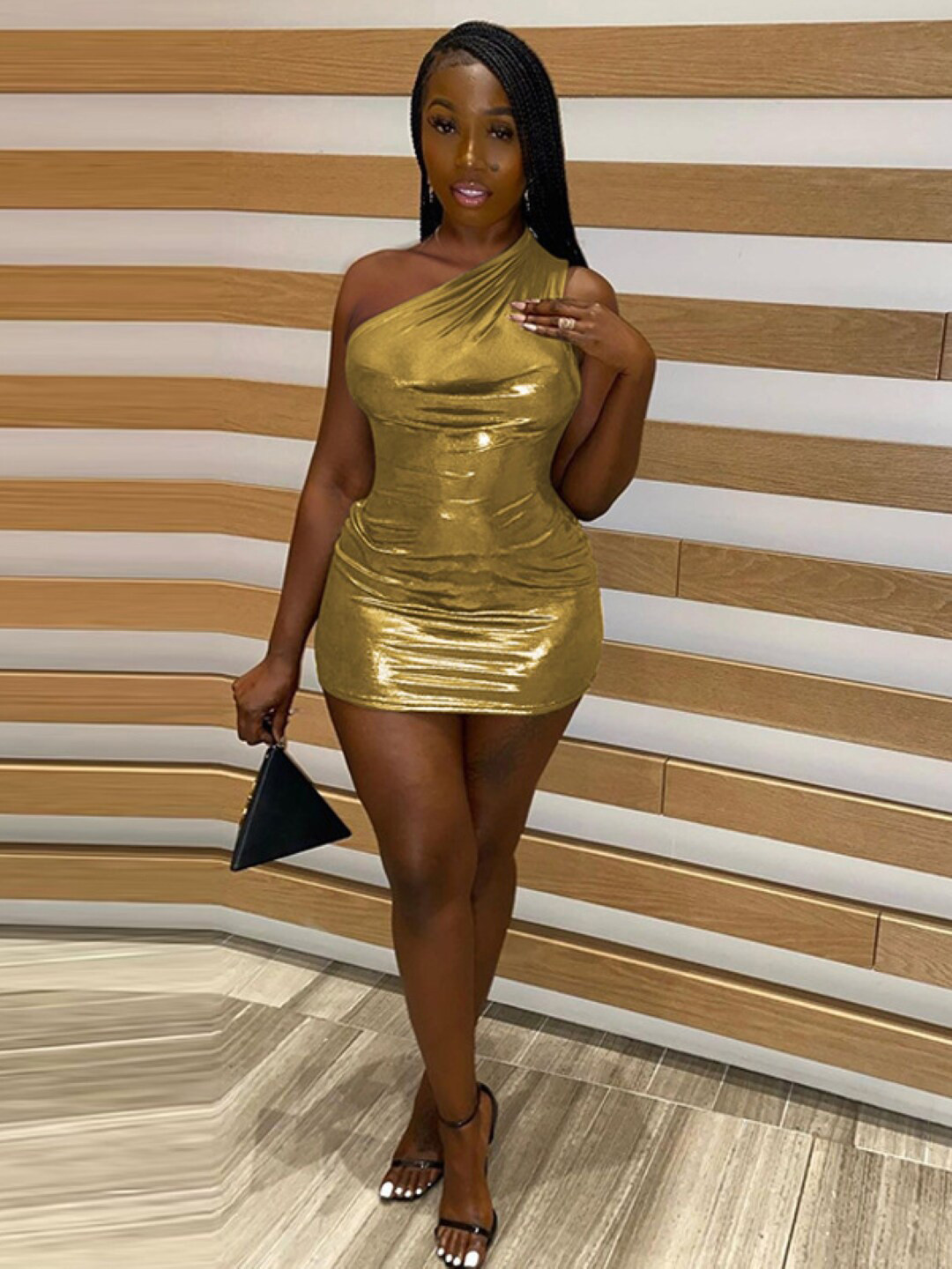 StyleCast Gold-Toned One Shoulder Bodycon Dress
