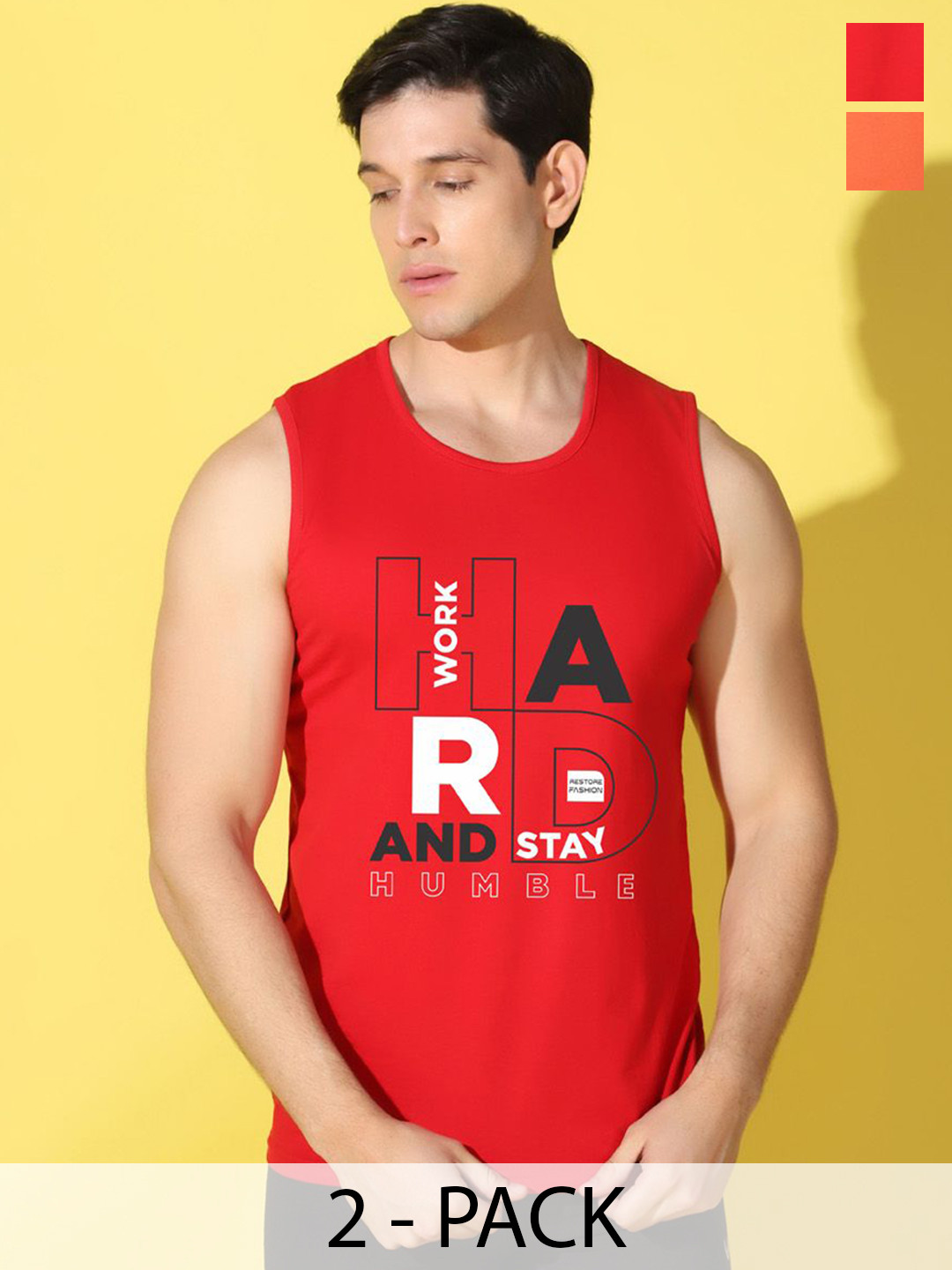 WOOSTRO Pack Of 2 Printed Combo Cotton Gym InnerwearVest VWS26(HARD RED)(98 ORANGE)