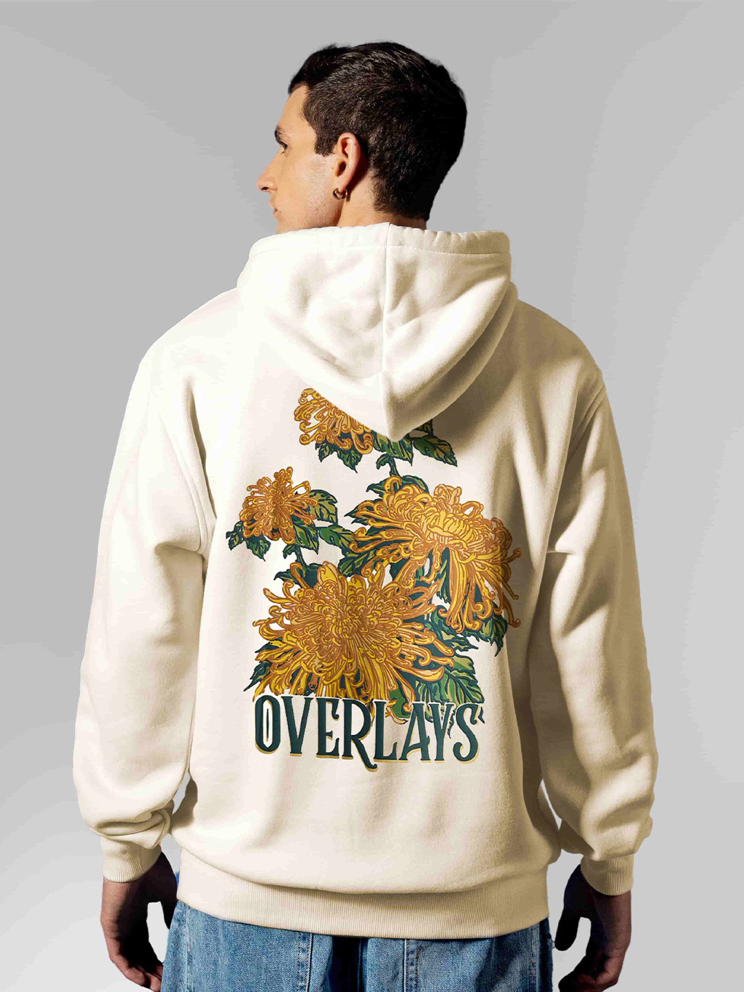 Overlays Men The Yellow Bloom Beige Oversized Hoodies