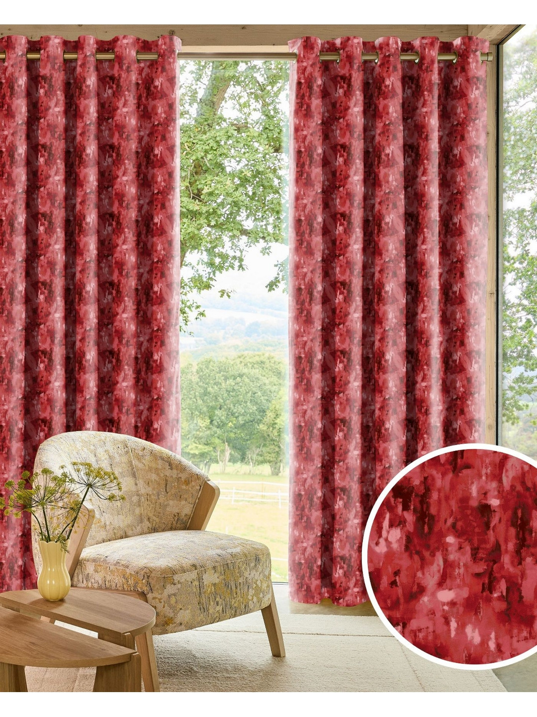Myntra Elegant Homes Eden Premium Red 2 Pieces Printed Black Out Long Door Curtain