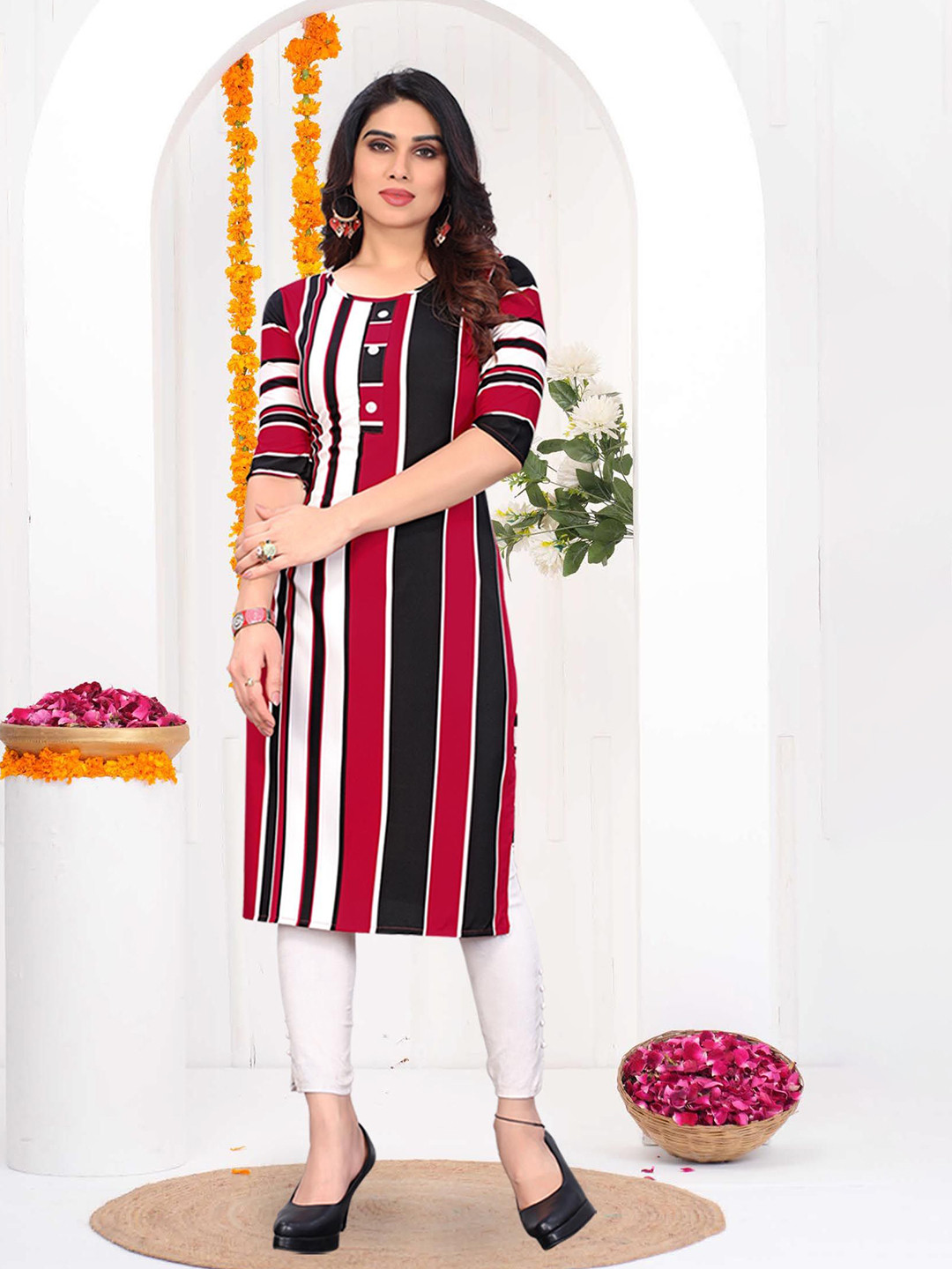 Moda Rapido Striped Round Neck Straight Kurta