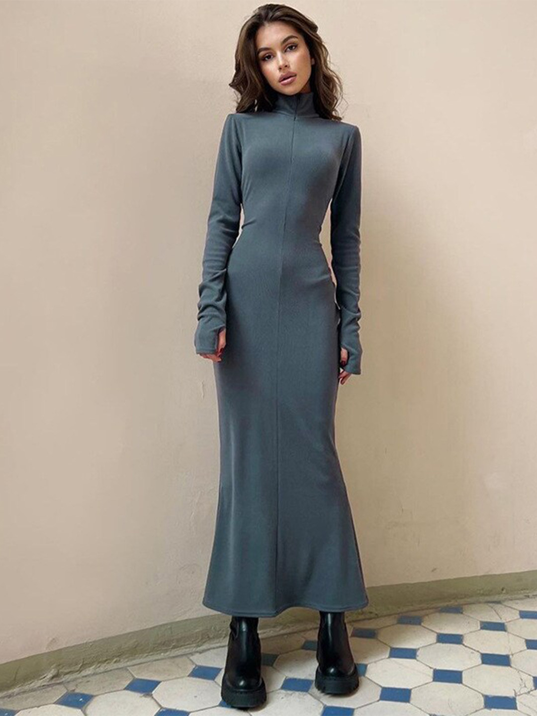 StyleCast Grey High Neck A-Line Maxi Dress