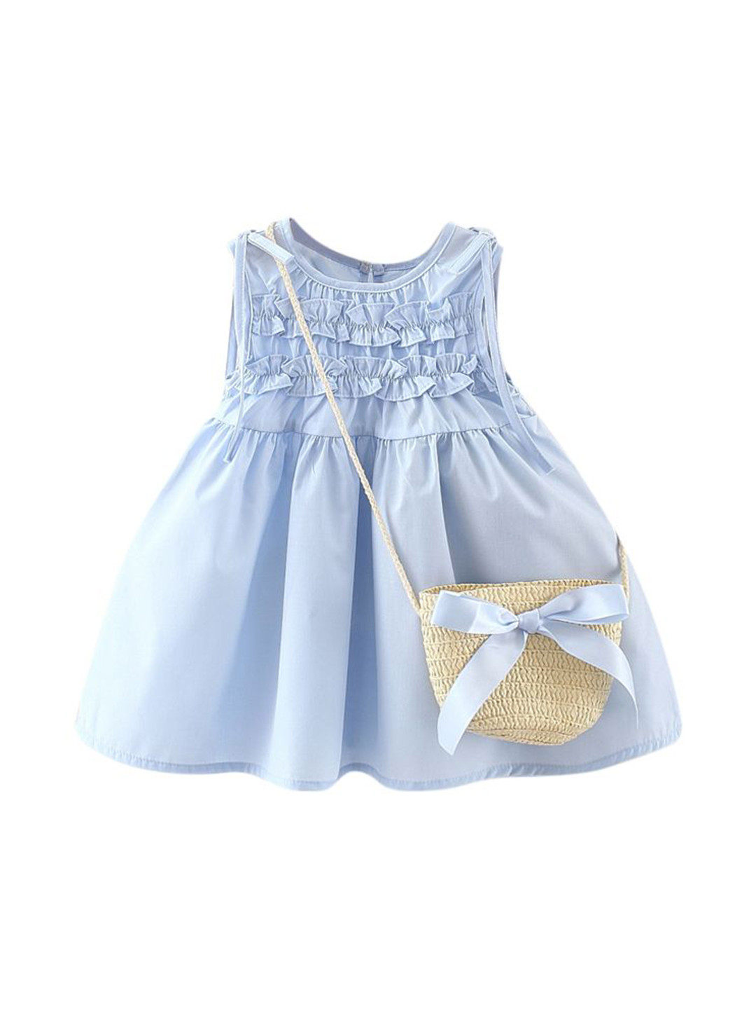 StyleCast x Revolte Girls Round Neck Frills Detail A-Line Dress with Bag