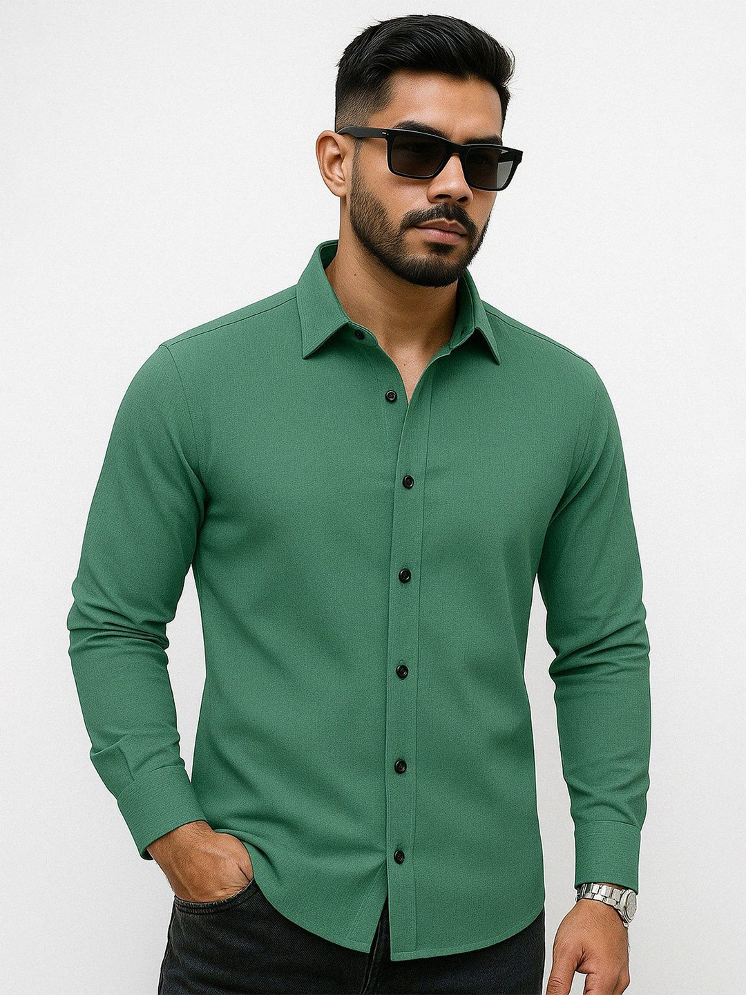 VORTEX Men Original Fit Textured Spread Collar Casual Shirt