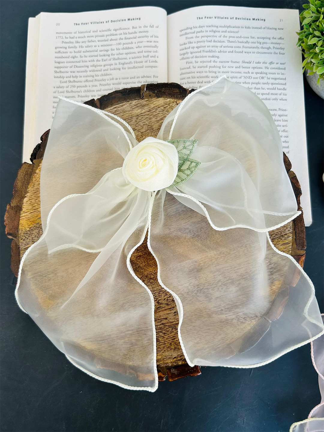 Radhya Accessories Women 1 pc Flower Jumbo Tail Hair Bow Clip- Cream