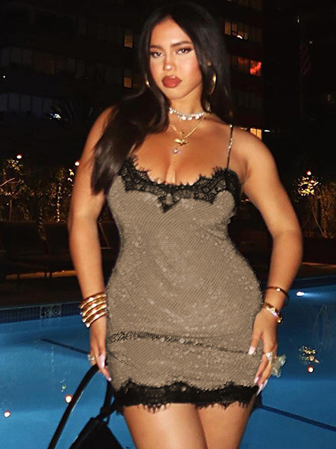 LULU & SKY Sheath Shoulder Straps Self Design Mini Casual Dress