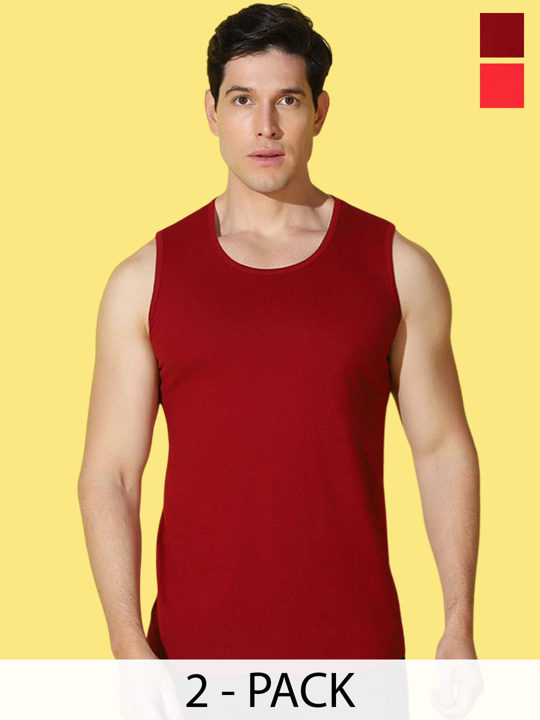 WOOSTRO Pack Of 2 Printed Combo Cotton Gym InnerwearVest VWS26(RUN RED)(PLAIN MAROON)