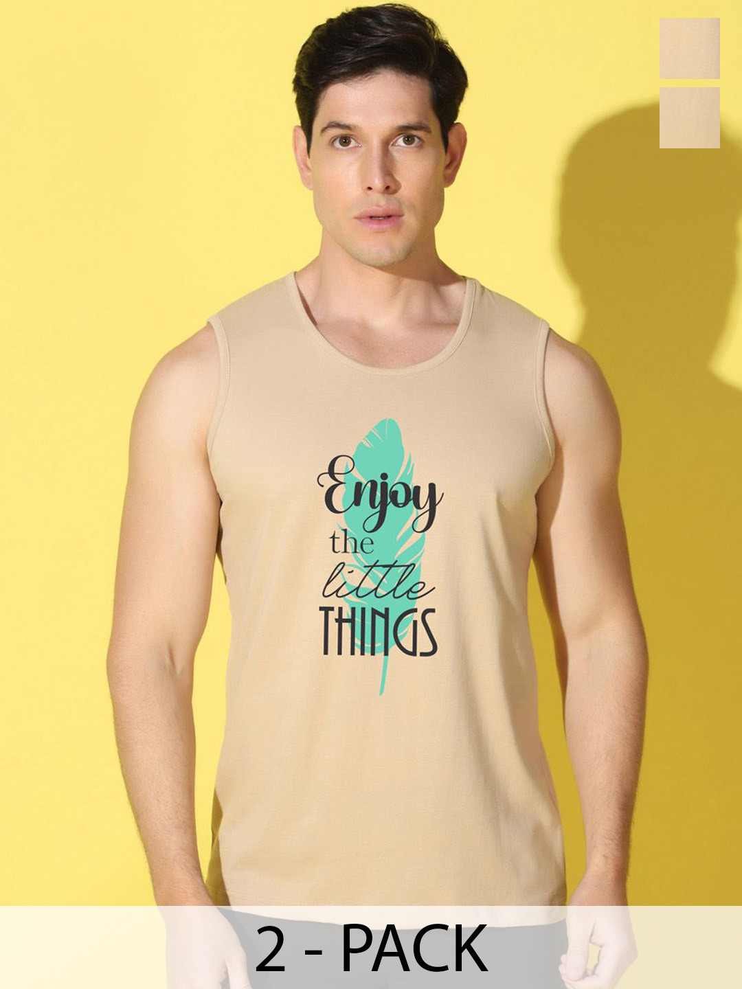 WOOSTRO Pack Of 2 Printed Knitted Gym Vest - VWS26(ENJOY RUST)(ALONE RUST)-RUST