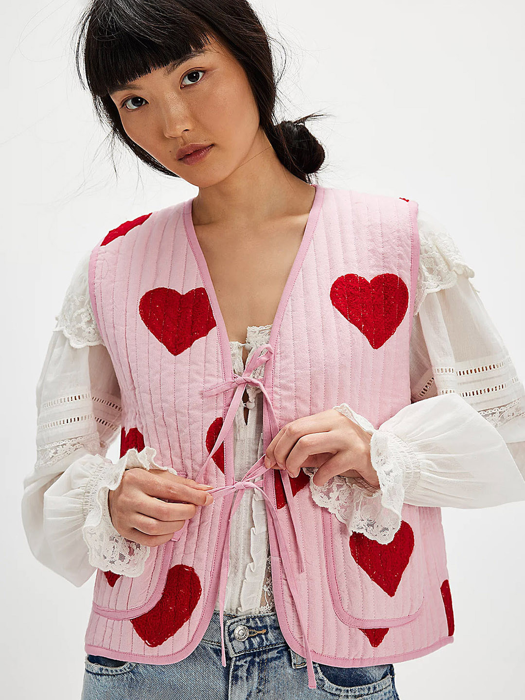 LULU & SKY Women Heart Pattern Casual Bomber Jacket