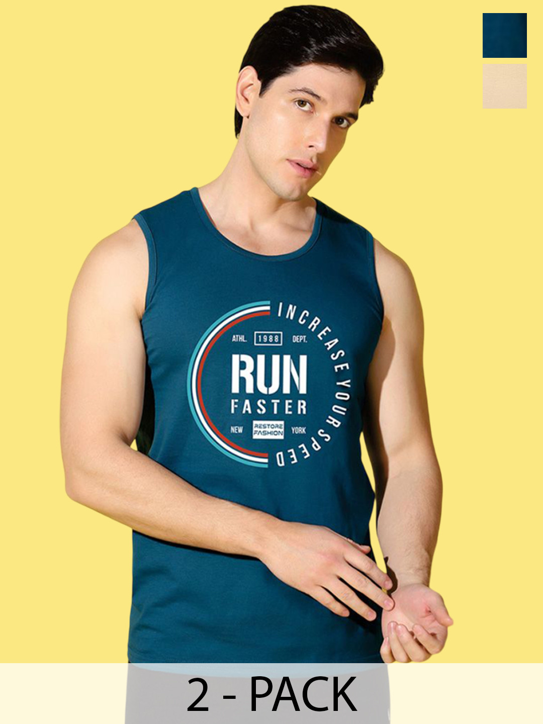 WOOSTRO Pack Of 2 Printed Knitted Gym Vest - VWS26(BKLN RUST)(RUN PEACOCK)