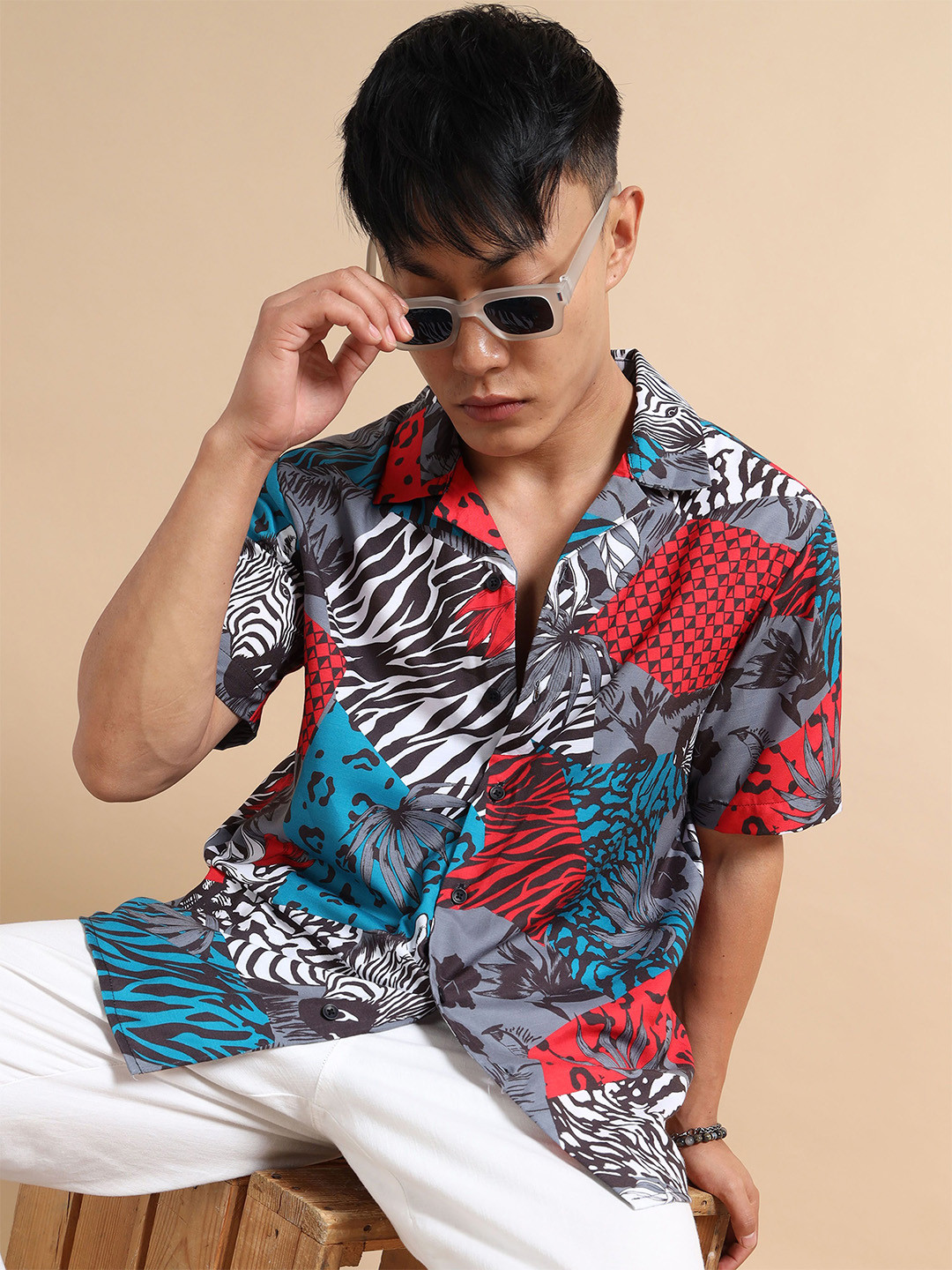 StitchX Men Half Sleeve Zebra Print Lightweight Shirt