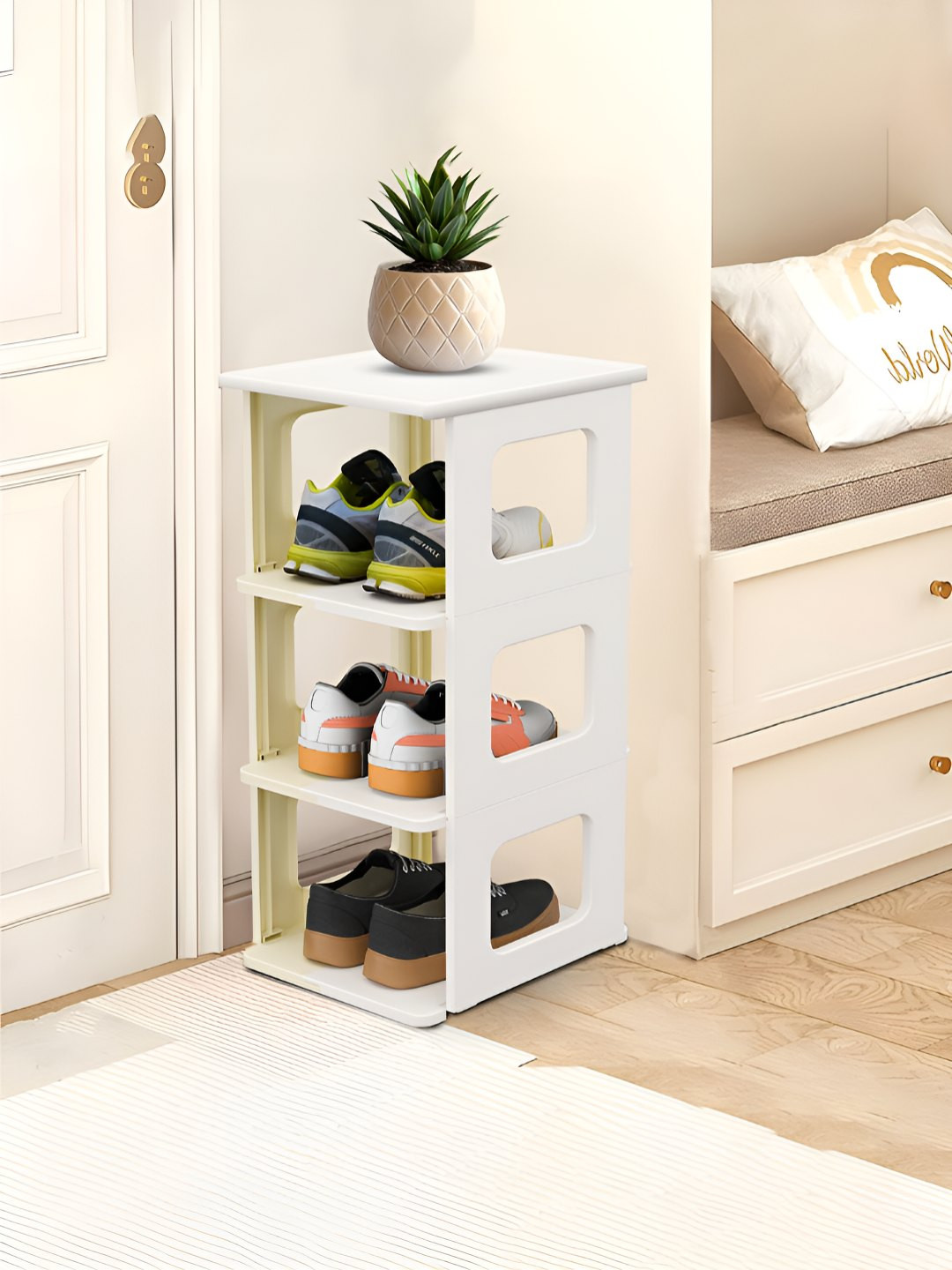 Myntra Elegant Homes White 3-Layers Foldable Shoe Rack