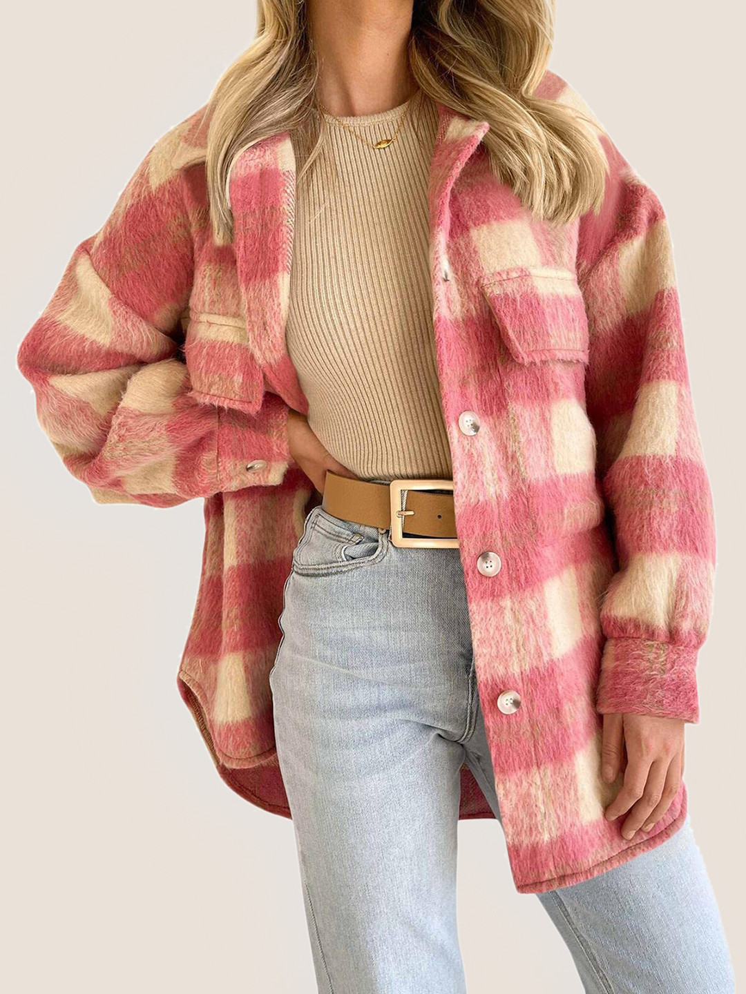 StyleCast Women Pink Checked Longline Cardigan