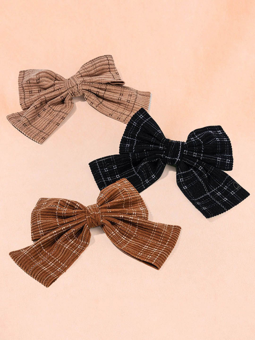 HAIR DRAMA CO. Set of 3 Textured Corduroy Ribbon Bow Hair Alligator Clips
