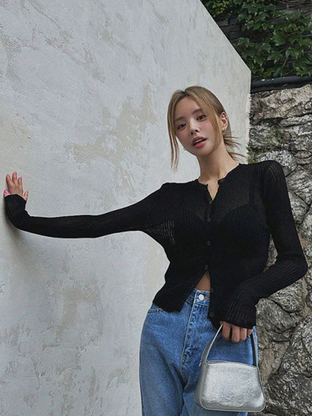 LULU & SKY Striped Mandarin Collar Cardigan Top