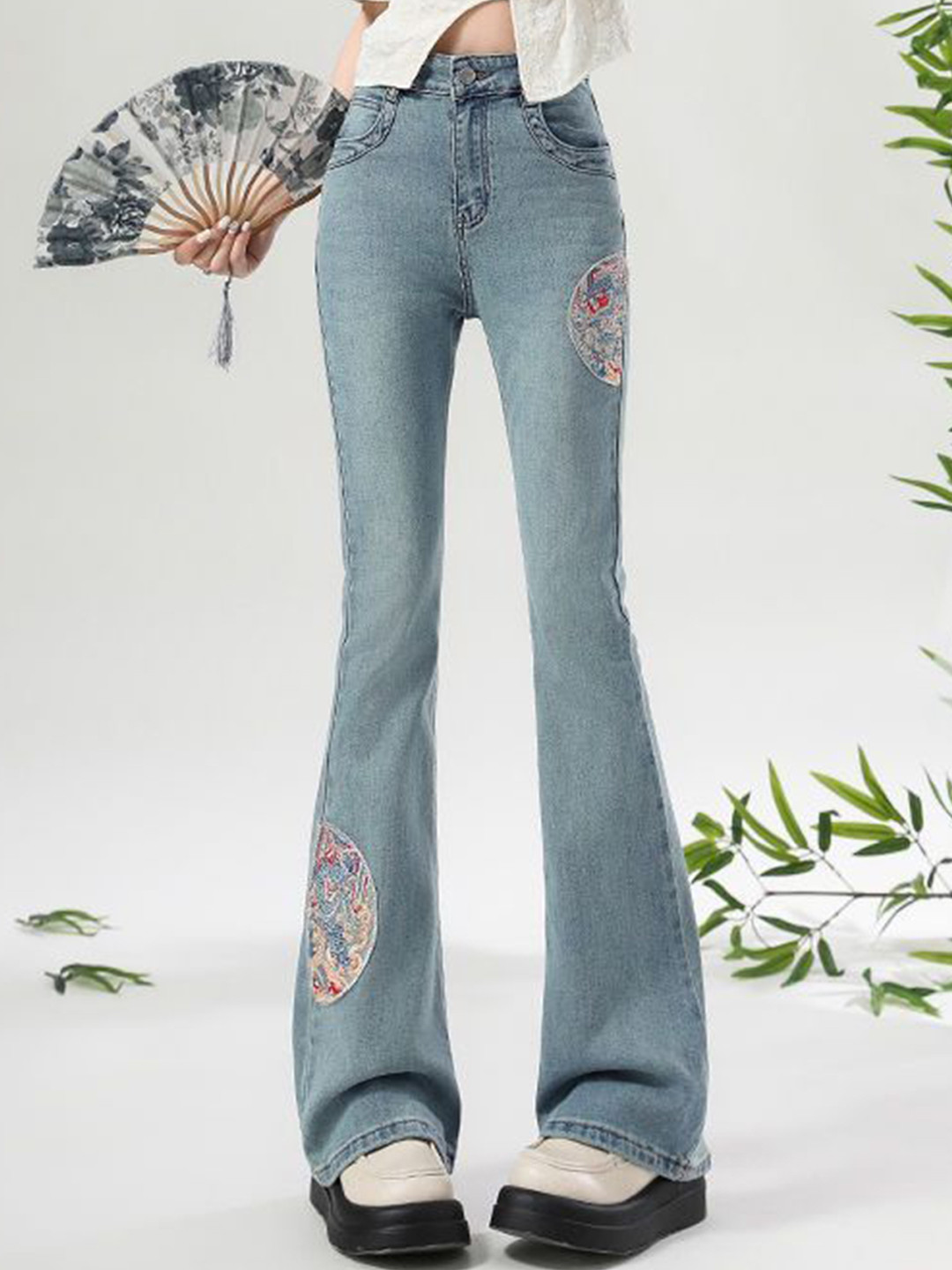 StyleCast Women Flared High-Rise Embroidered Bootcut Jeans