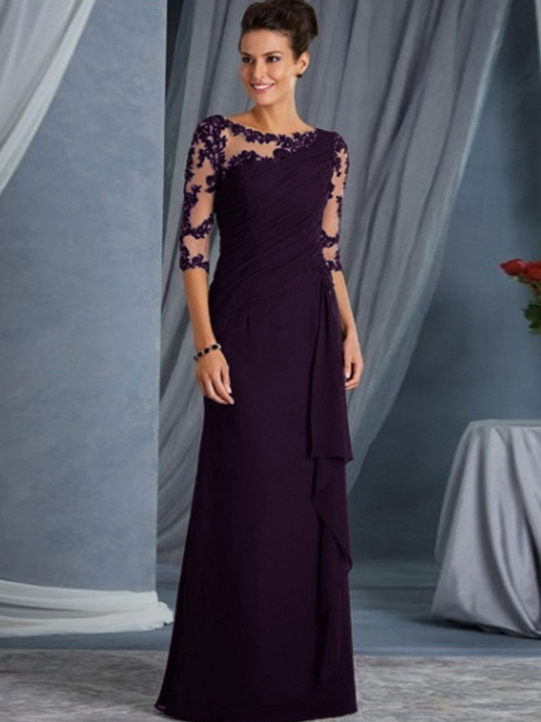 StyleCast Round Neck Three-Quarter Sleeve Maxi Dress