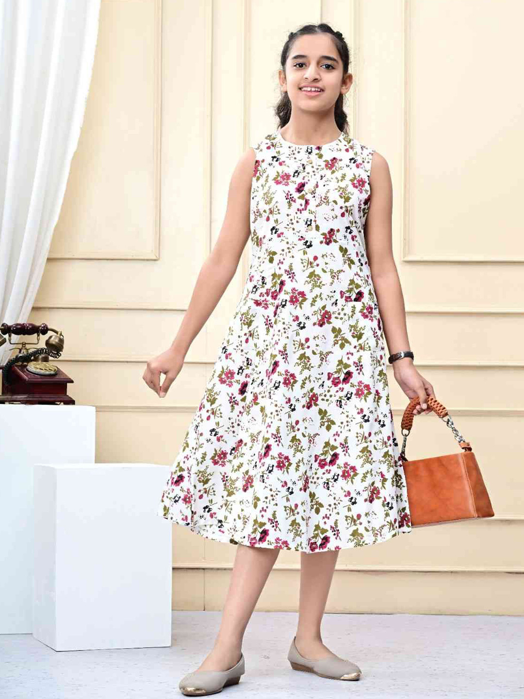 DMP FASHION Girl's Floral Print Midi Dresses