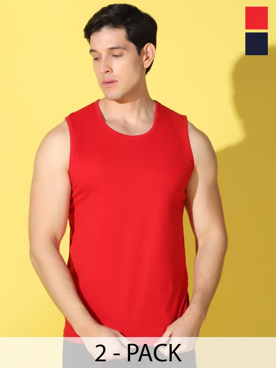WOOSTRO Pack Of 2 Combed Cotton Gym Vests VWS26(PLAIN RED)(PLAIN NAVY)