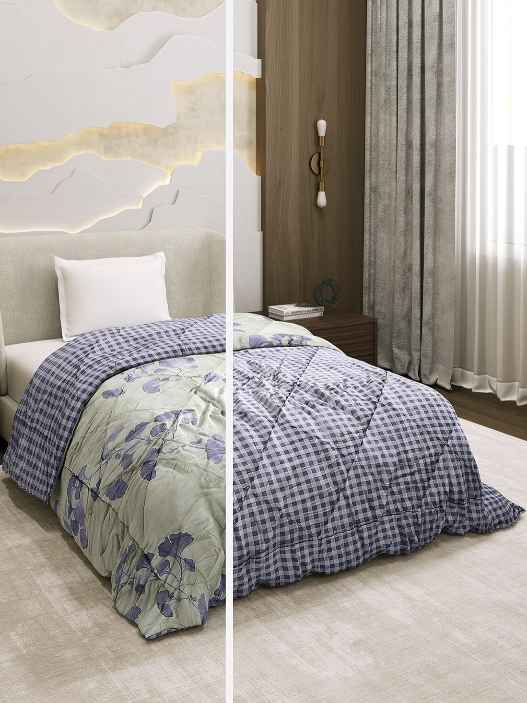 Monte Carlo Blue & Green Floral Printed AC Room 120 GSM Single Bed Comforter