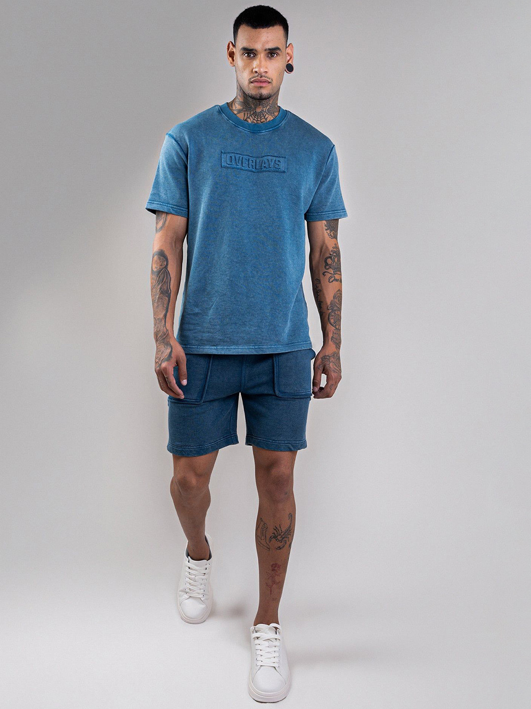 Overlays Men Aqua Distressed Shorts