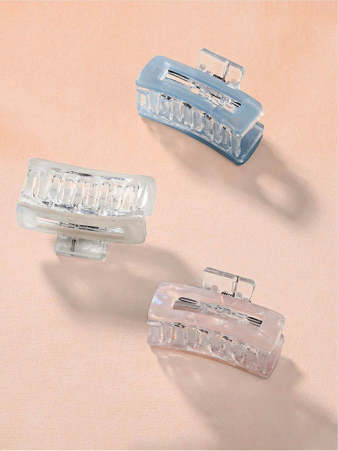 HAIR DRAMA CO. Women Set of 3 Blue & White Korean Holographic Acrylic Claw Clips