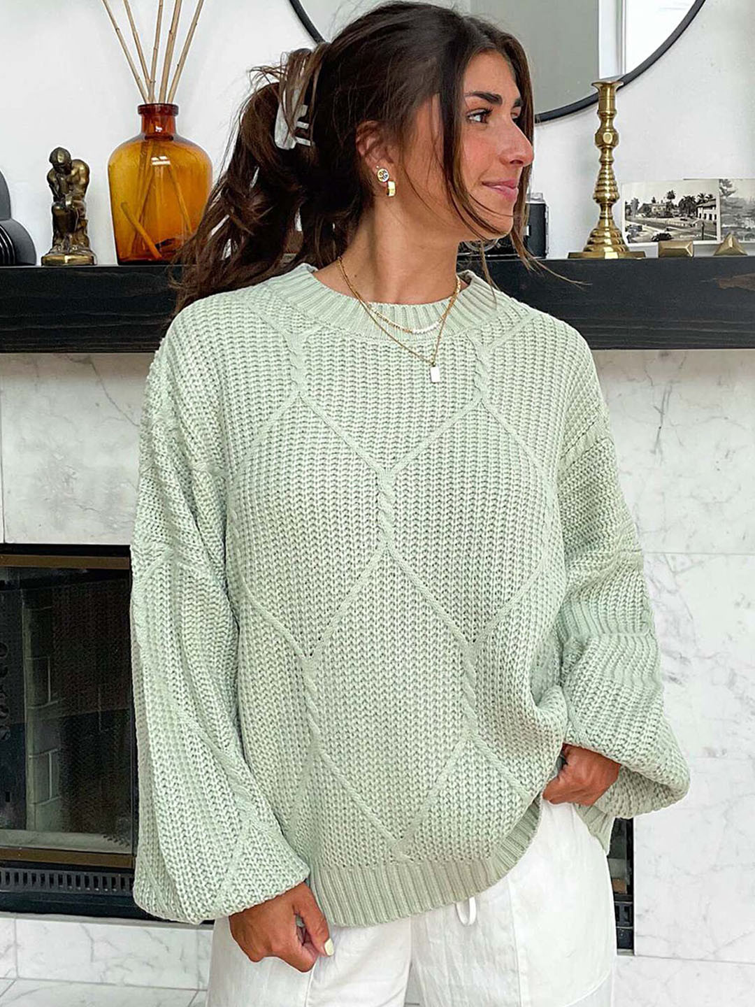 LULU & SKY Cable Knit Loose Fit Pullover