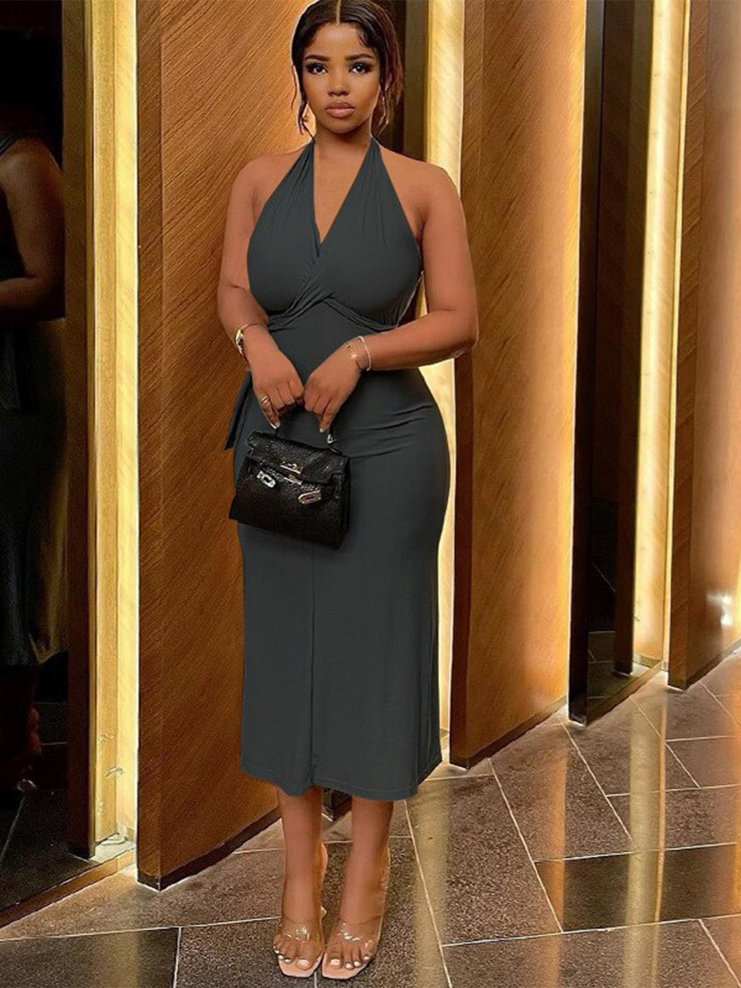 StyleCast Grey Halter Neck Sheath Dress