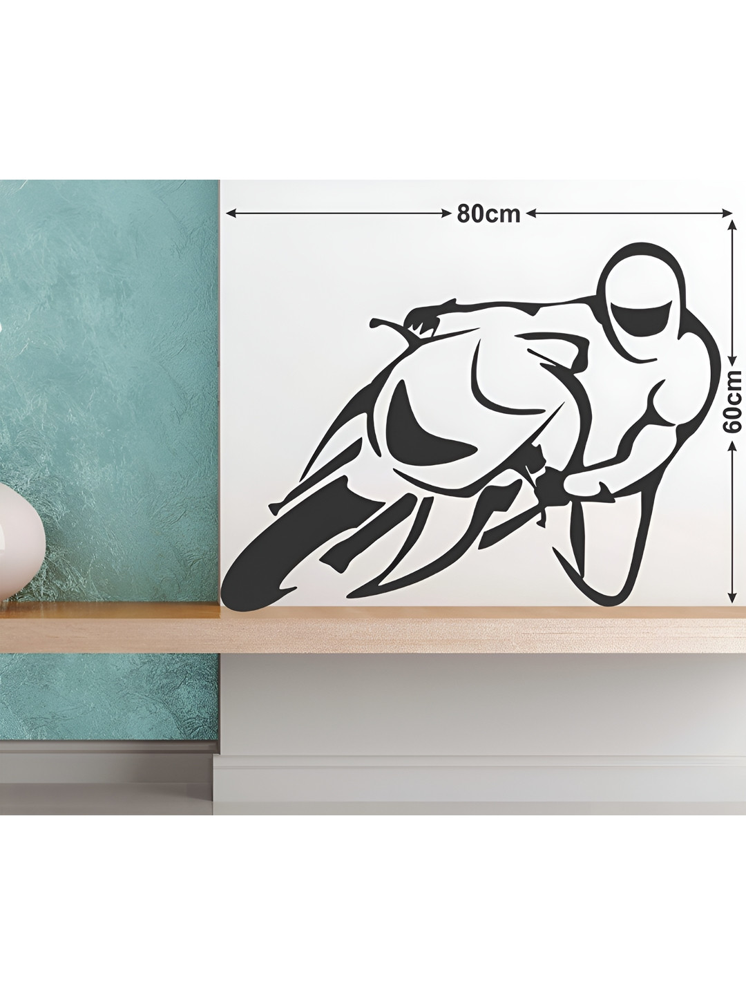 LANSTICK Black Bike With Bike Rider Printed Self-Adhesive WallStickers