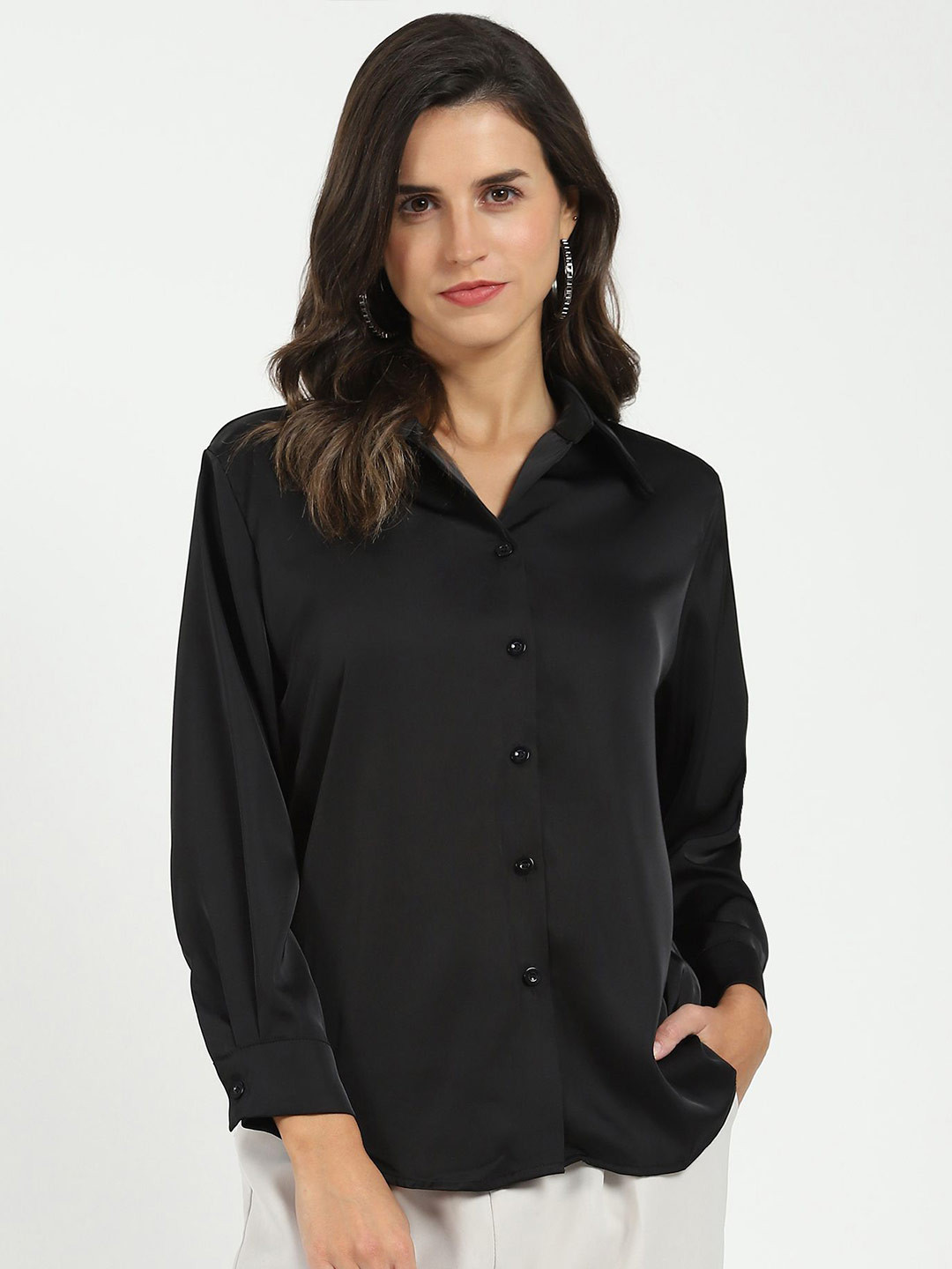 Global Republic Spread Collar Satin Casual Shirt