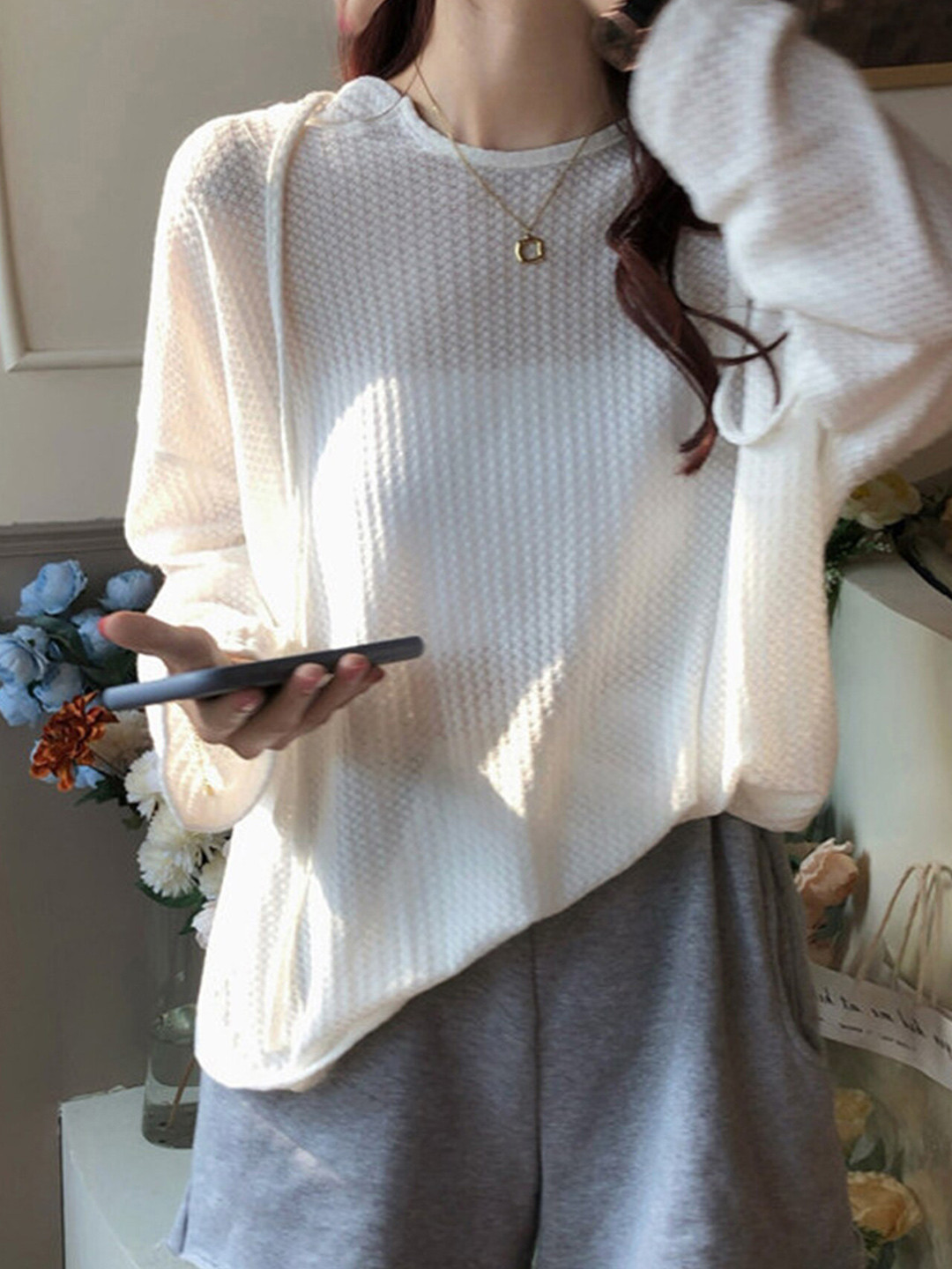 LULU & SKY White Hooded Casual Top