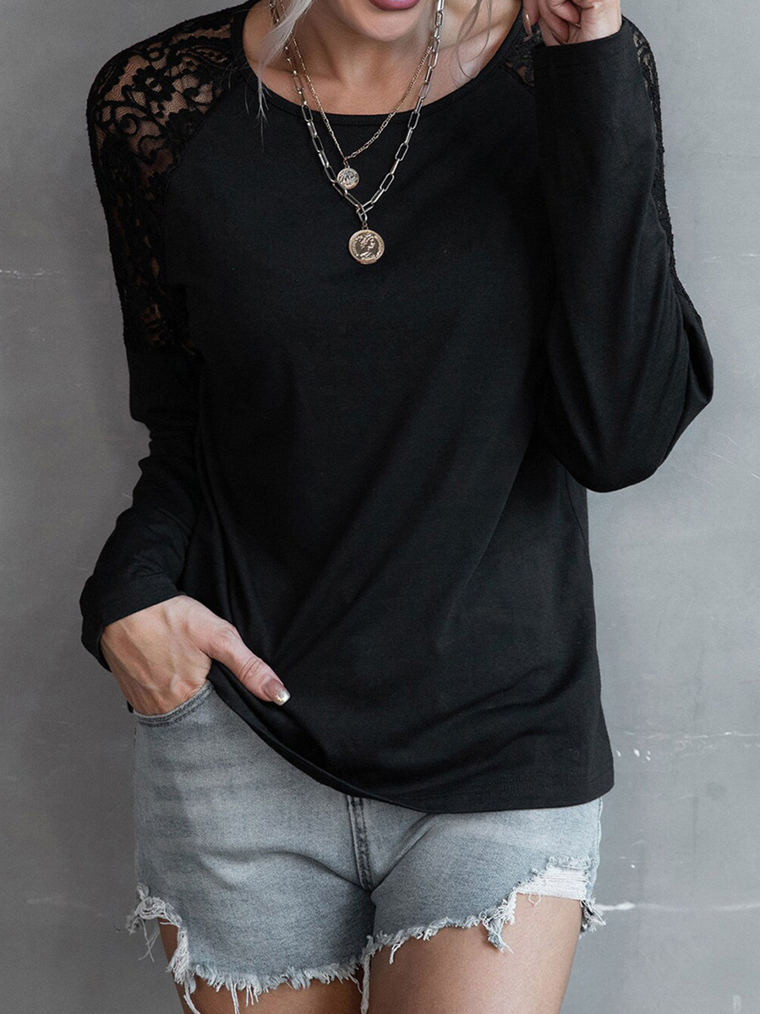 StyleCast Black Round Neck Top