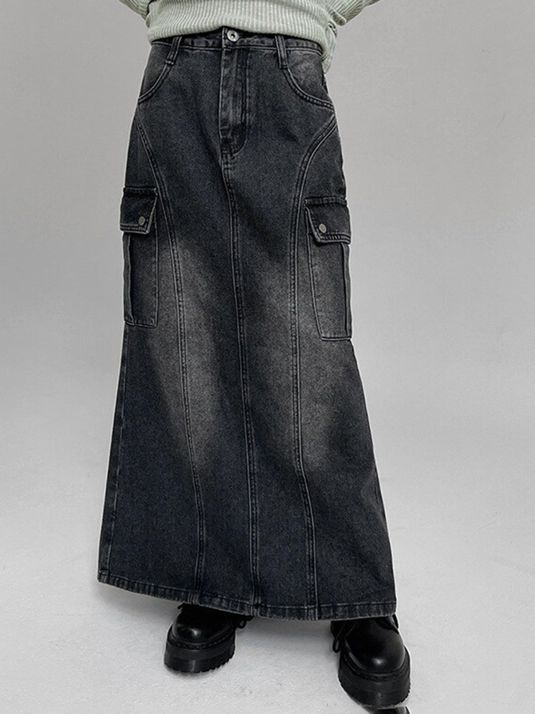 StyleCast Frayed Denim Straight Maxi Skirt