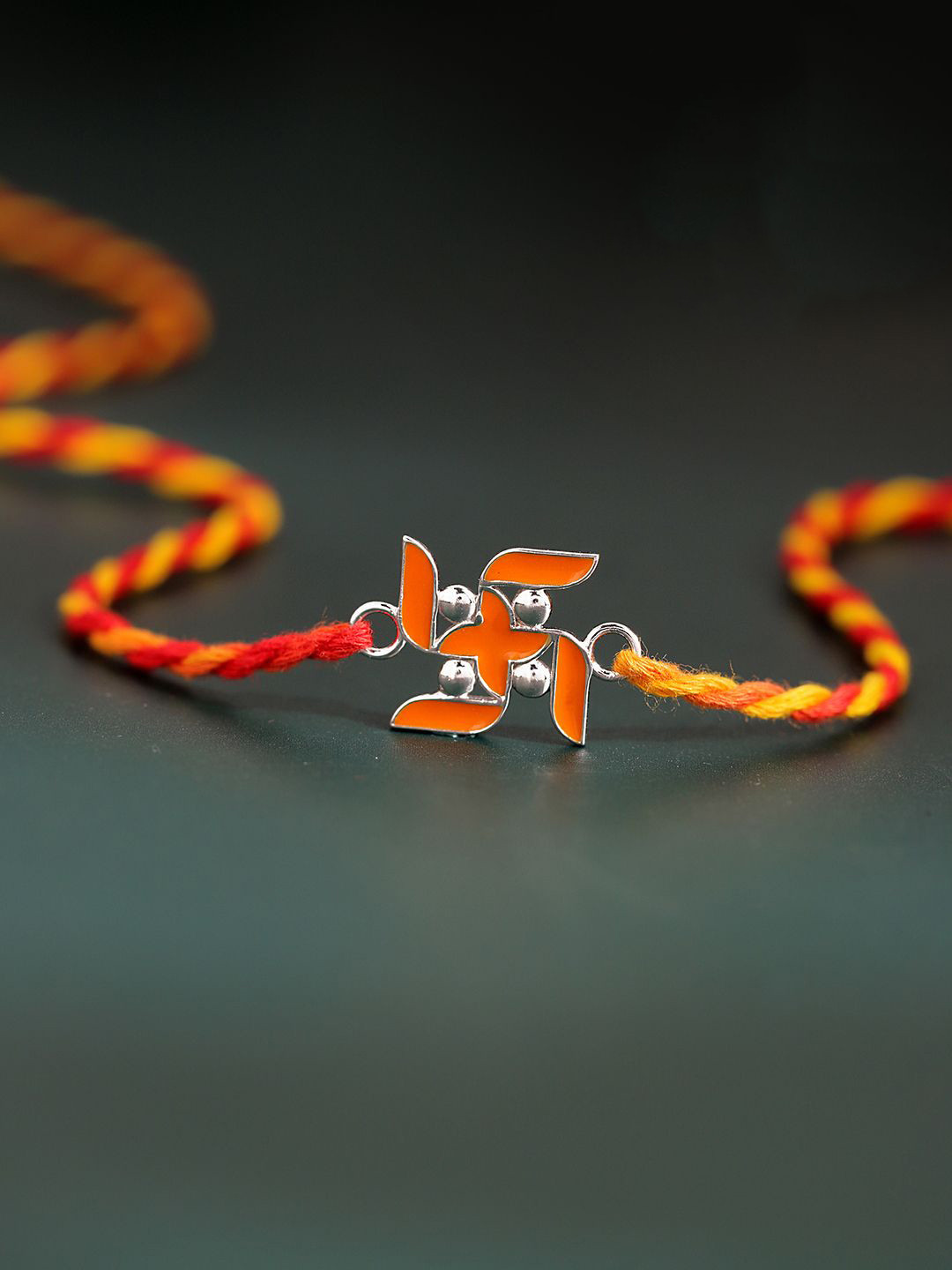 Studio Voylla Sterling Silver Shubh Aarambh Swastik Thread Rakhi