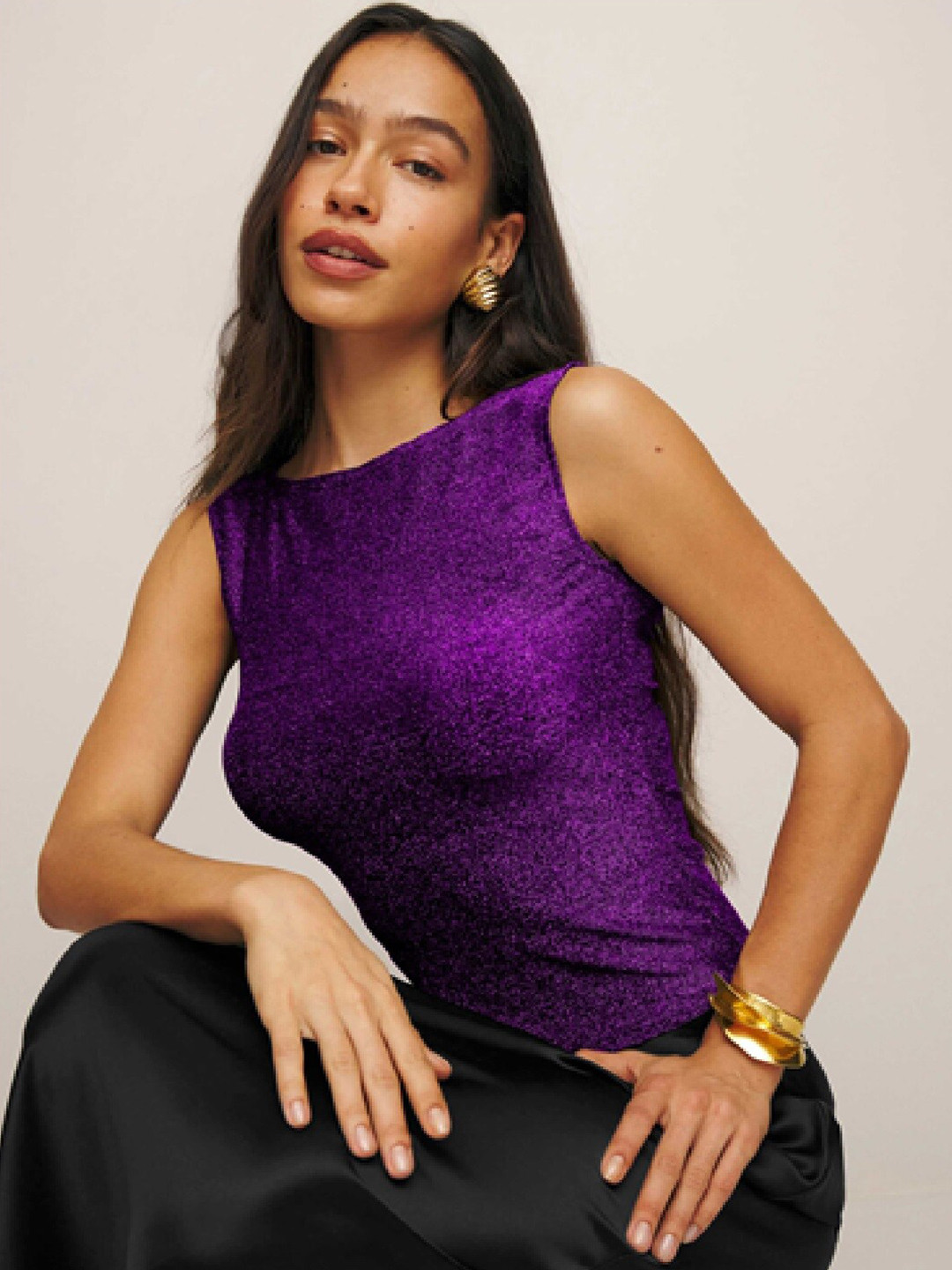 StyleCast Purple Boat Neck Sleeveless Party Top