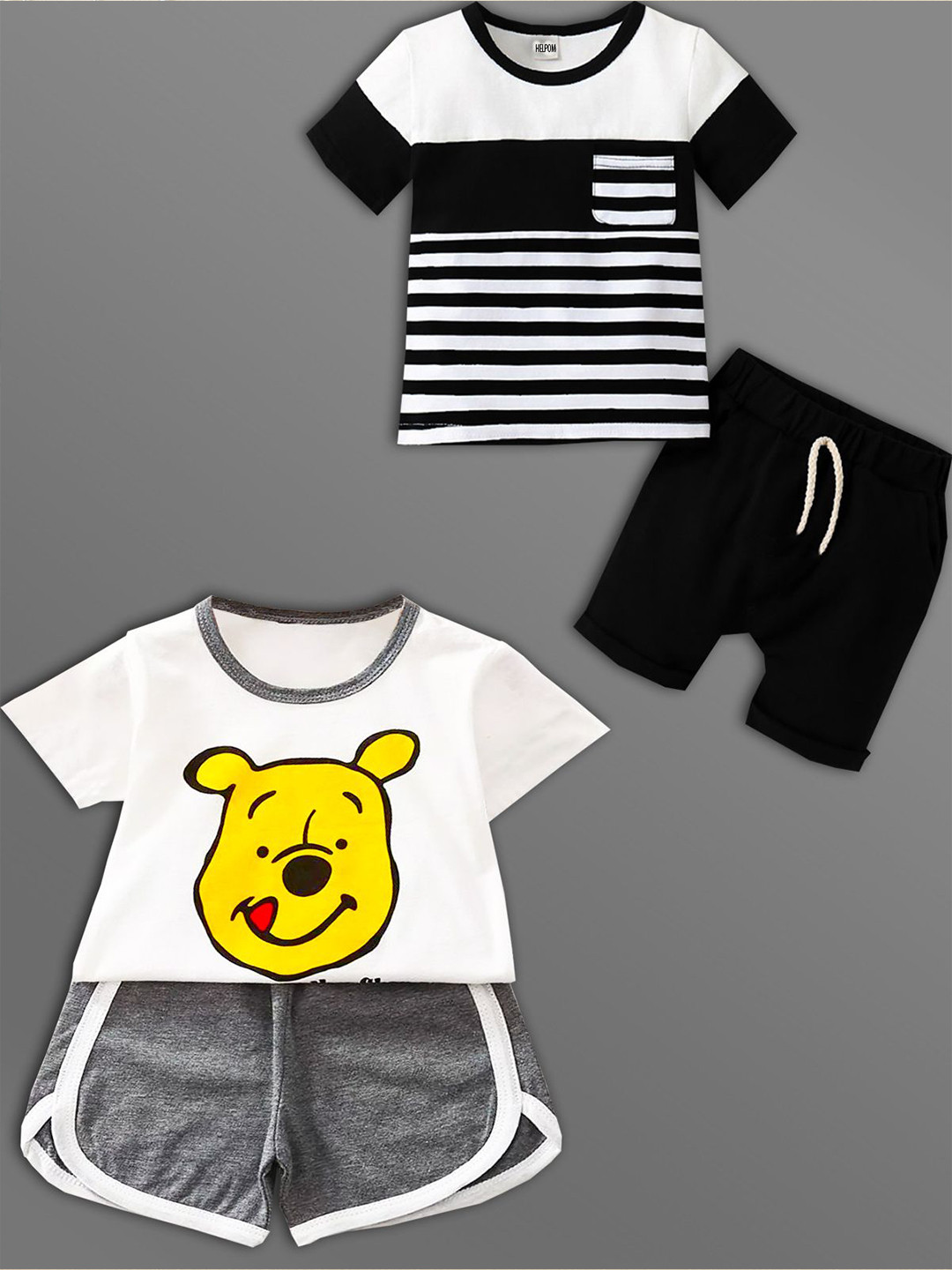 HELPOM Kids Pack Of 2 Winnie The Pooh Printed Short Sleeves T-shirt With Shorts