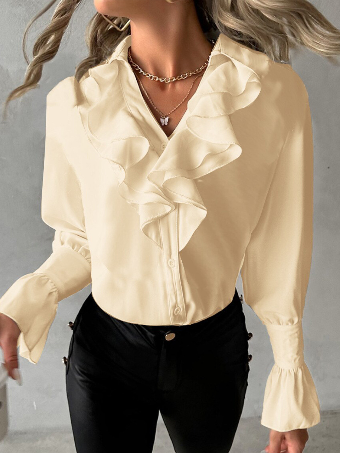 StyleCastV Neck Bell Sleeves Regular Top