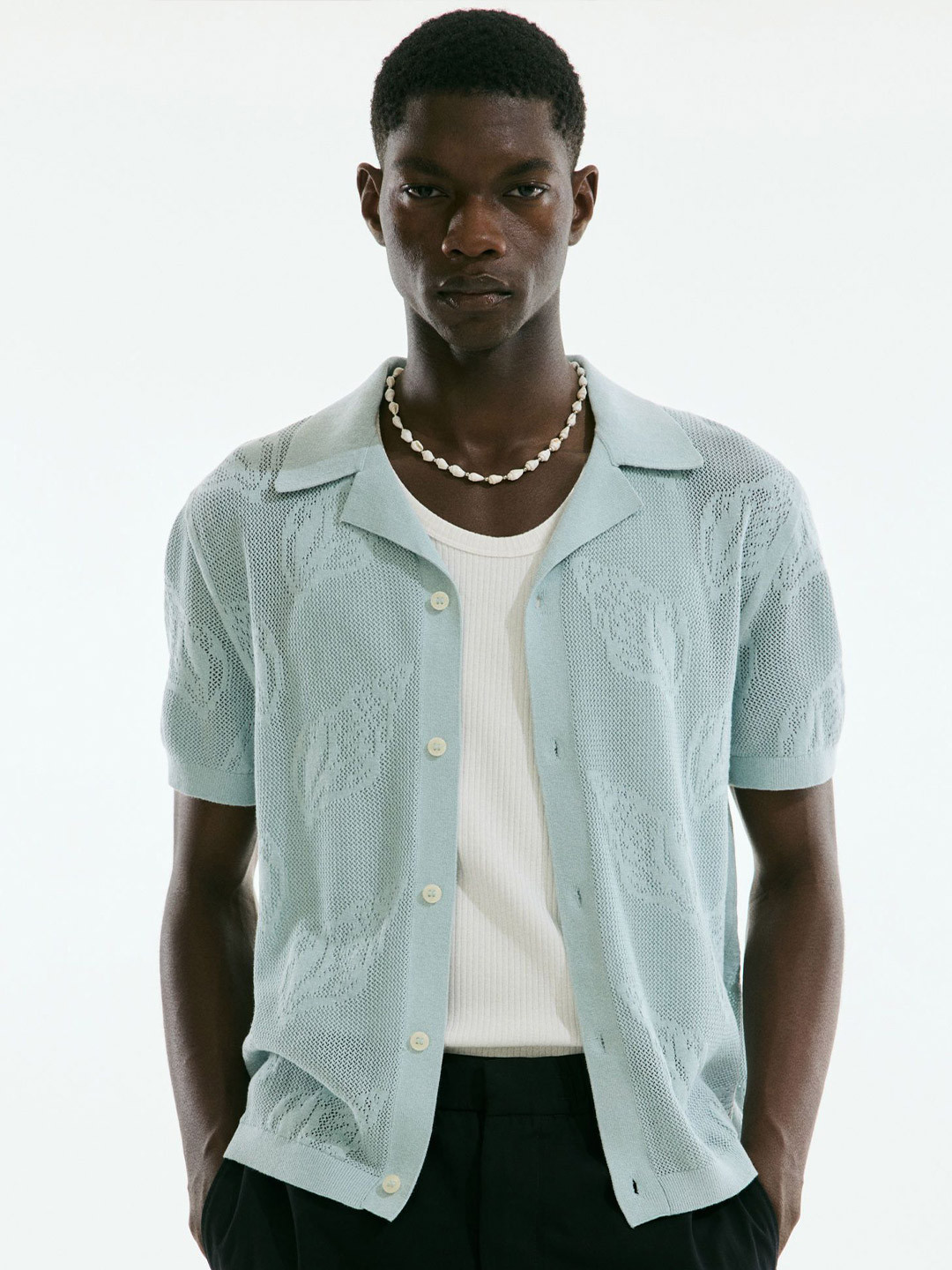 H&M Regular Fit Jacquard-Knit Resort Shirt