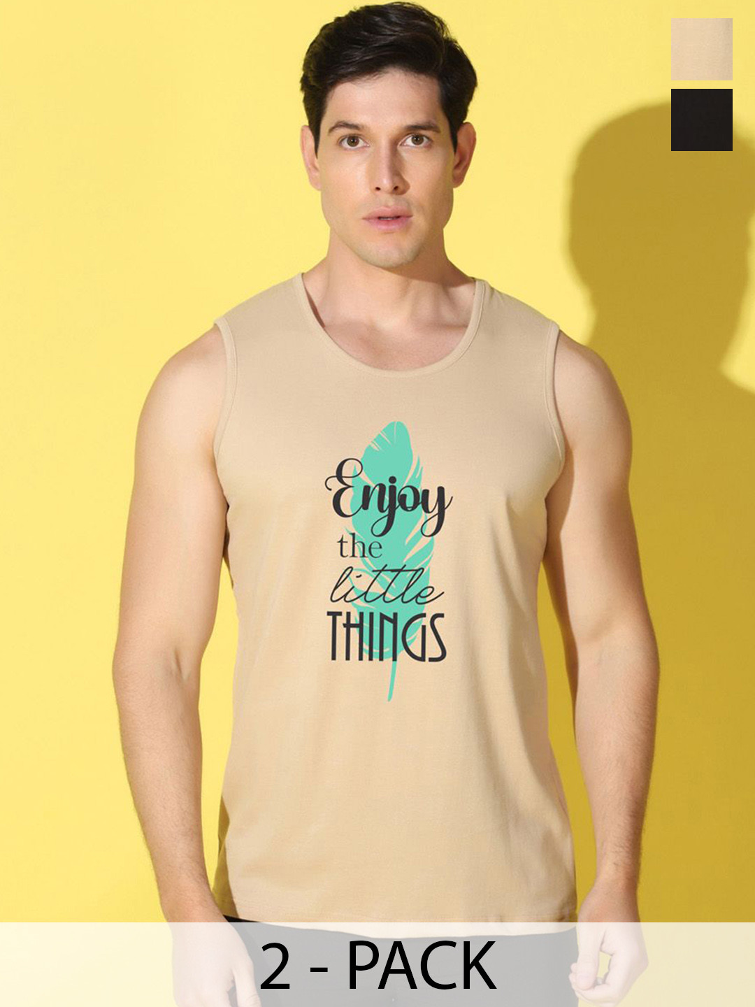 WOOSTRO Pack Of 2 Printed Knitted Gym Vest - VWS26(ENJOY RUST)(ENJOY BLACK)