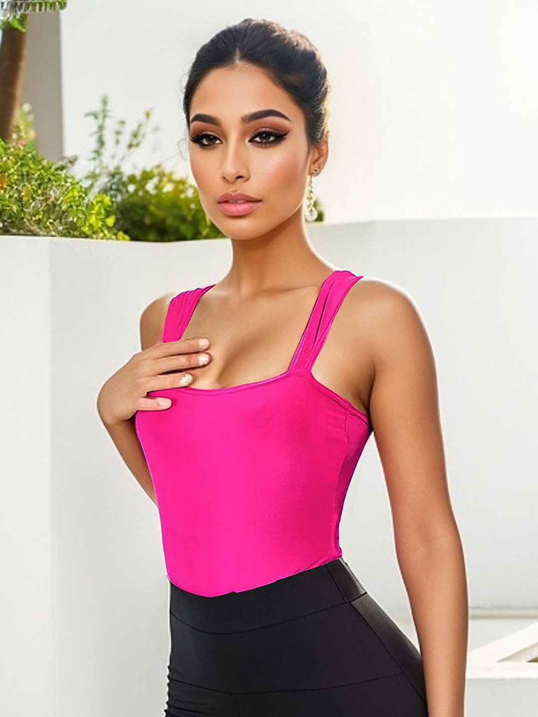 LULU & SKY Rose Red Square Neck Sleeveless Top