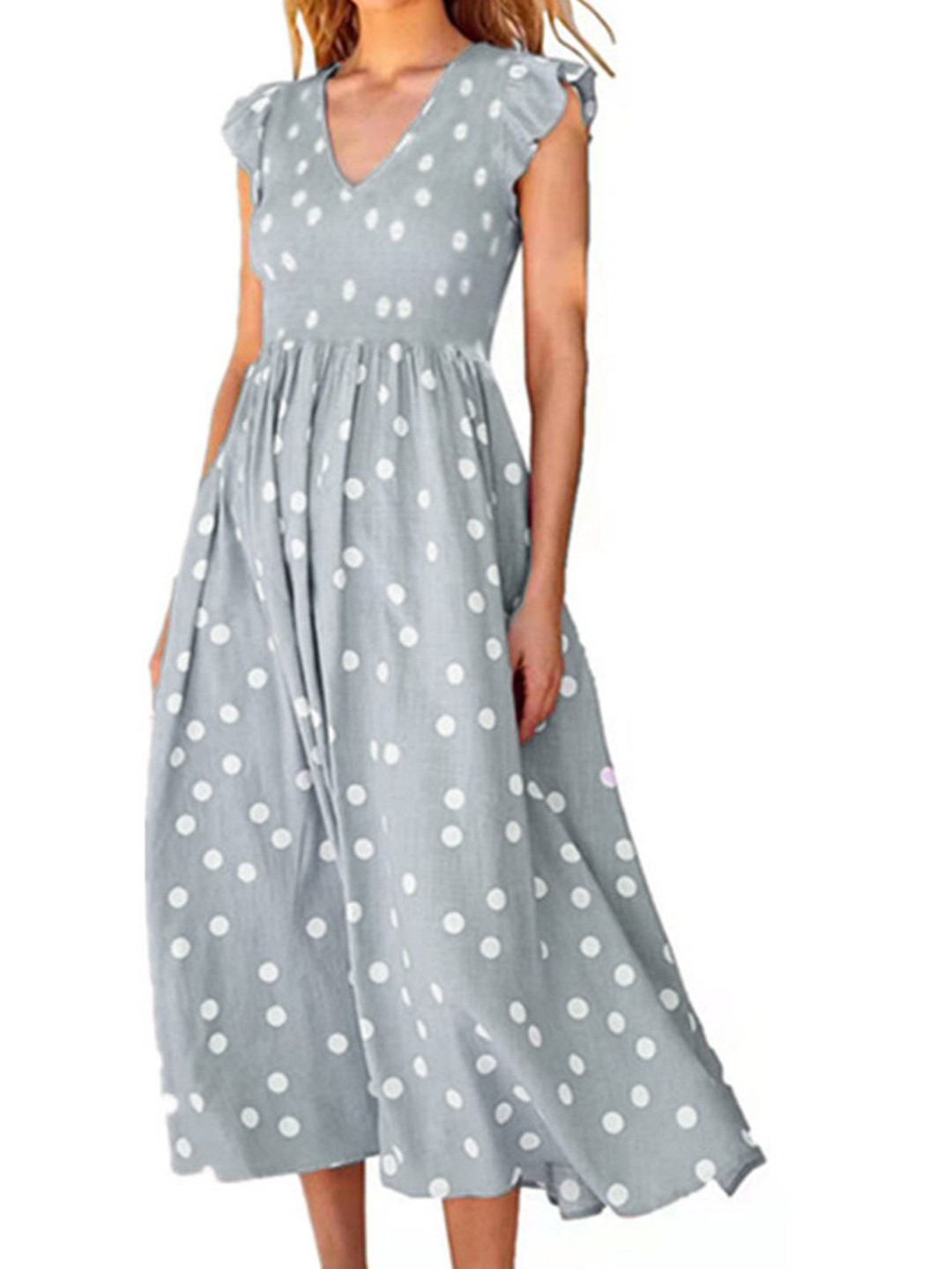 StyleCast Grey Print Fit & Flare Polka Dress Cotton Midi Dress