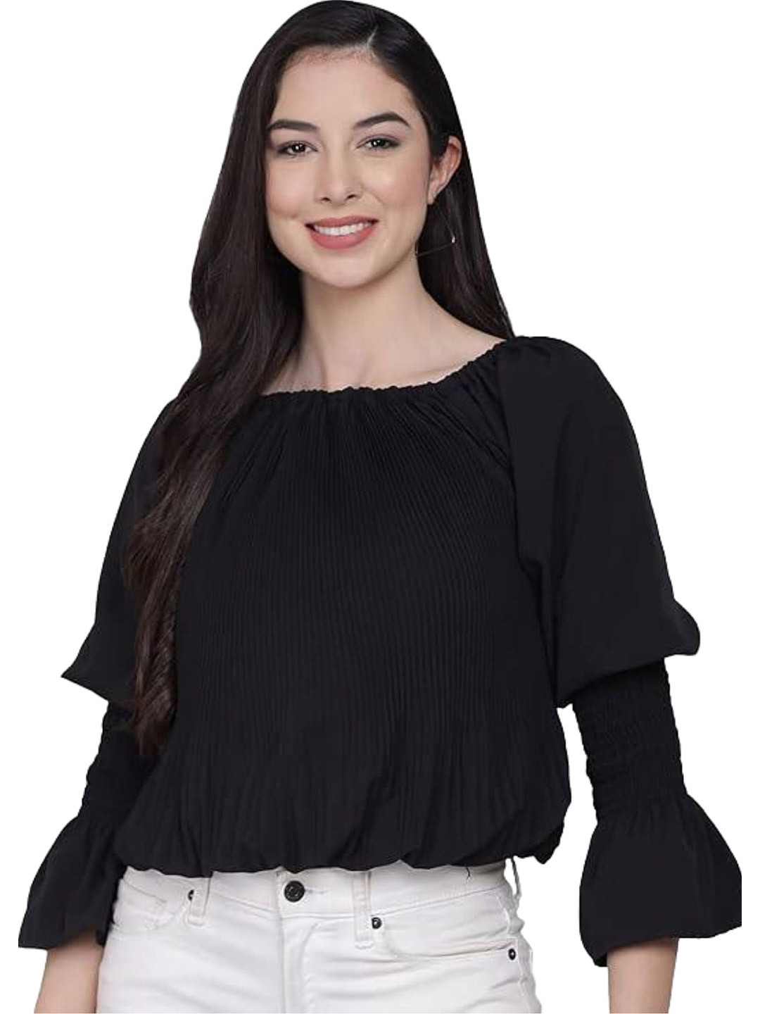 Funday Fashion Women Puff Sleeve Square Neck Balloon Top