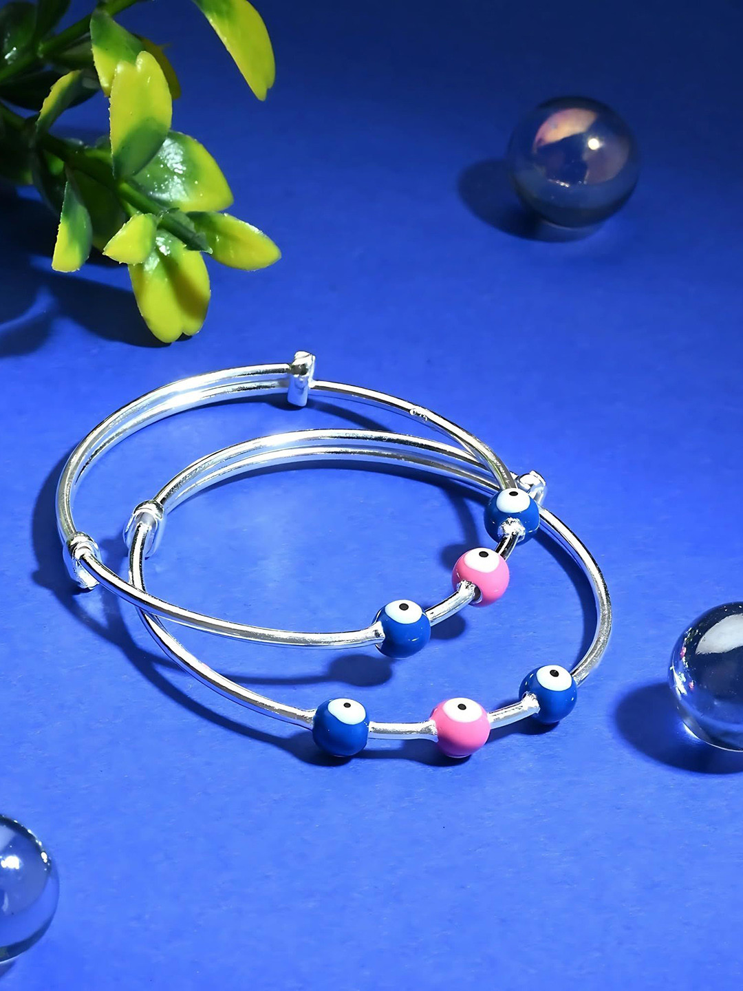 Silver Chest Kids Set Of 2 925 Pure Silver Beaded Adjustable Bangles