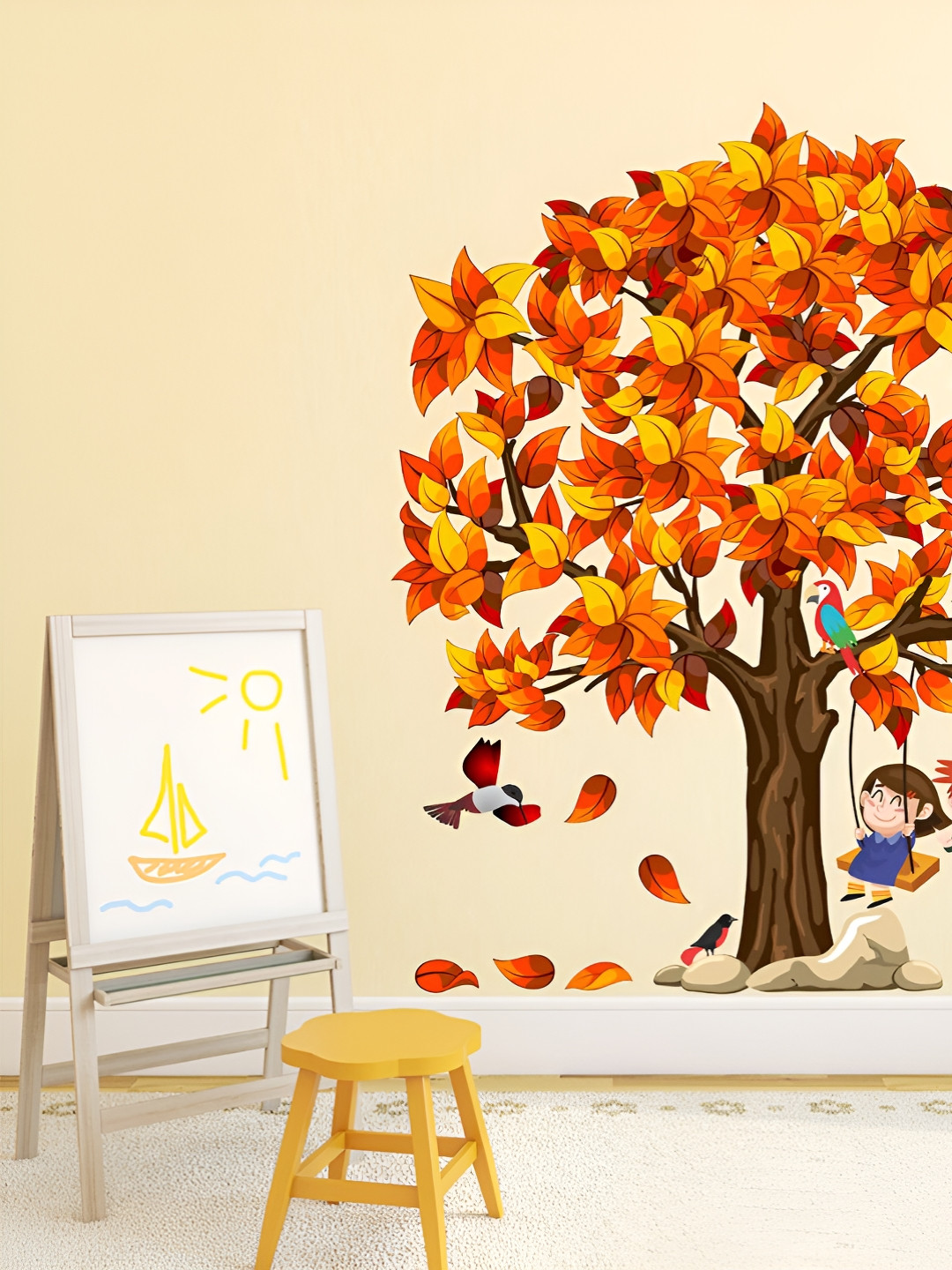 LANSTICK Brown & Orange-Coloured Printed Self-Adhesive WallStickers