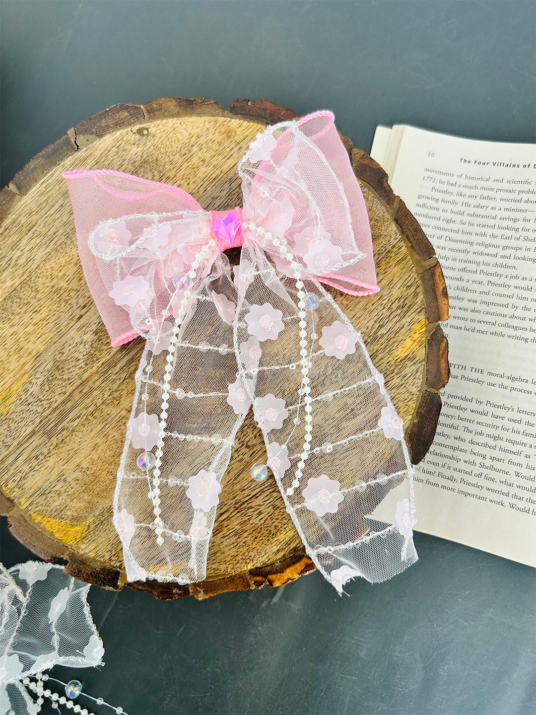 Radhya Accessories Women Flower Tail Hair Bow Clip Pink