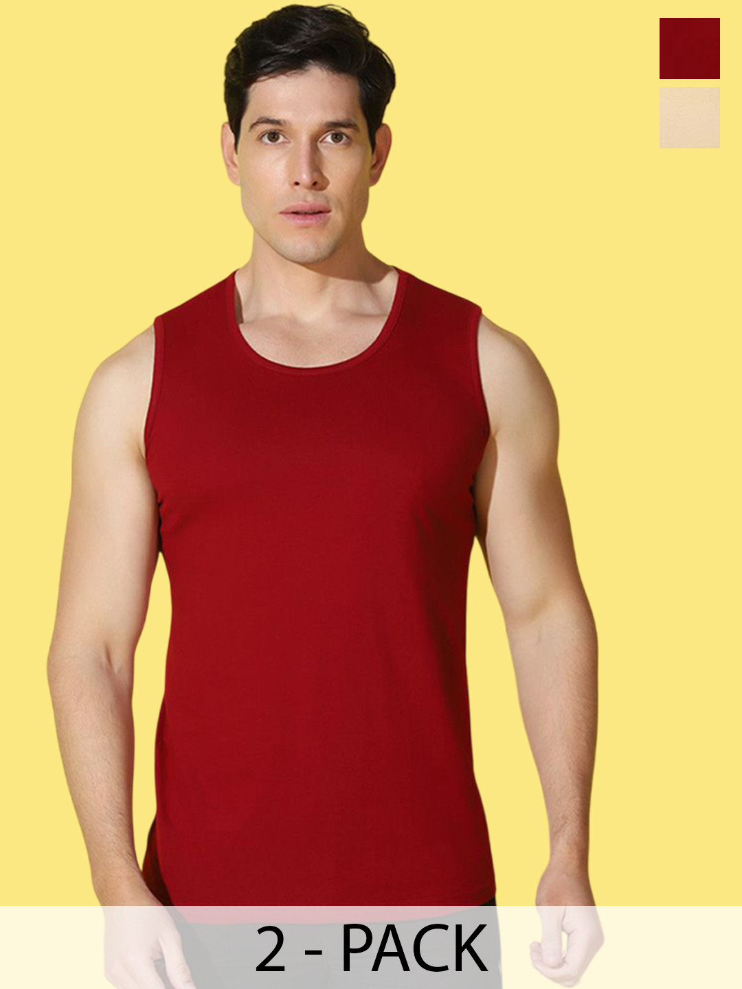 WOOSTRO 2-Pcs Odour-Free Combed Cotton Innerwear Vests VWS26(PLAIN RUST)(PLAIN MAROON)