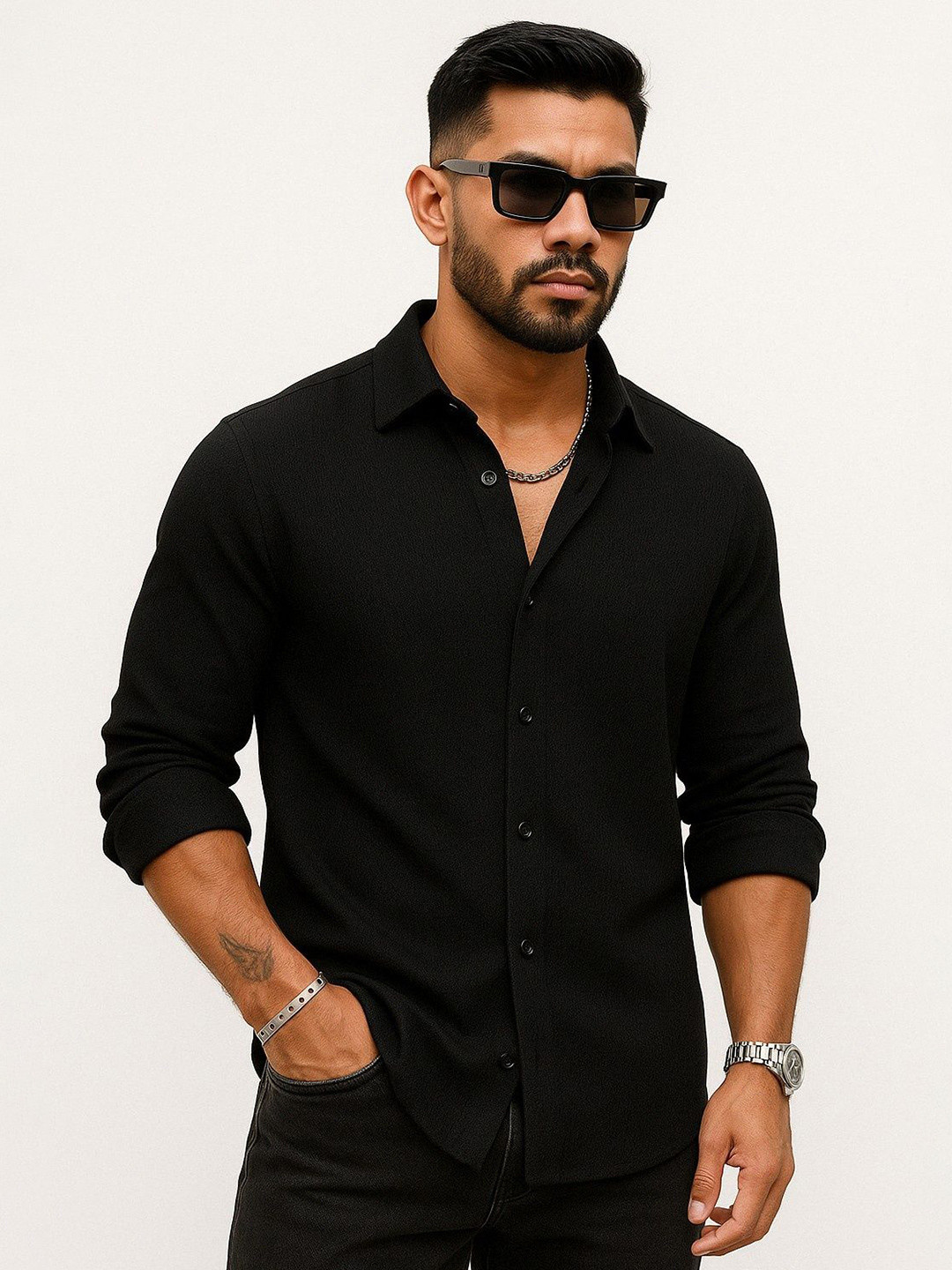 VORTEX Men Original Fit Solid Spread Collar Casual Shirt