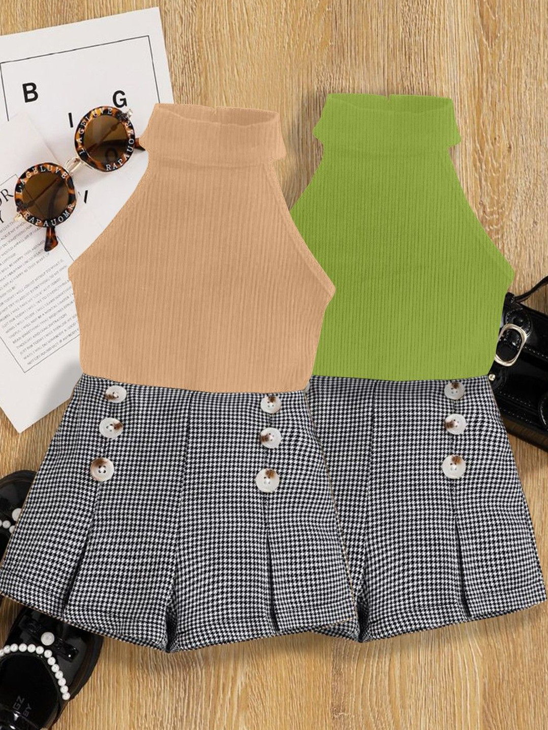 DEL LUNA Girls Pack of 2 Checked  Jumper Mini Dress